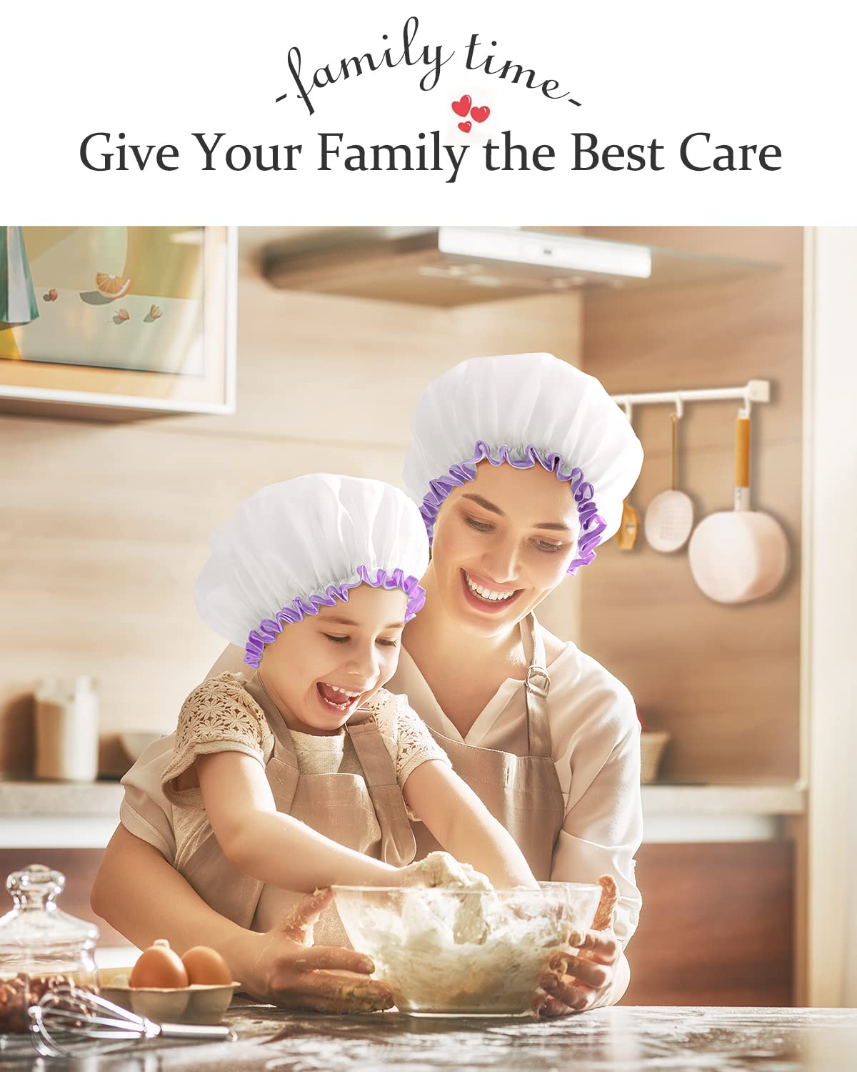 mikimini White Shower Cap Waterproof Reusable, Double Layers Bathing Hair Cap with Soft Comfortable PEVA Lining, Cute, Non-fading & Stretchy Shower Hat Medium (Pack of 1) White