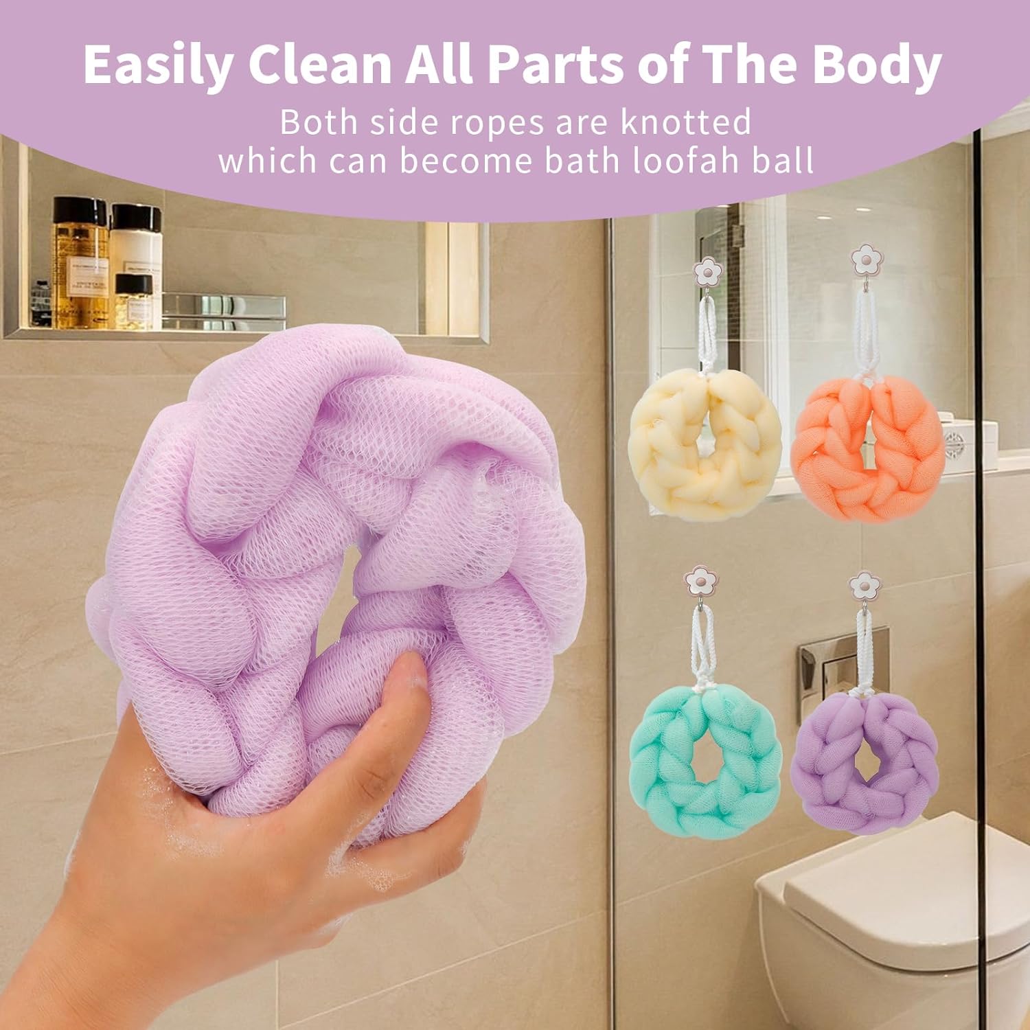 BCKENEY Bath Loofah Shower Sponge Soft Mesh Loofah Body Scrubber with Long Loofah Bath Sponge for Men Women Body Wash Exfoliator Shower Puffs