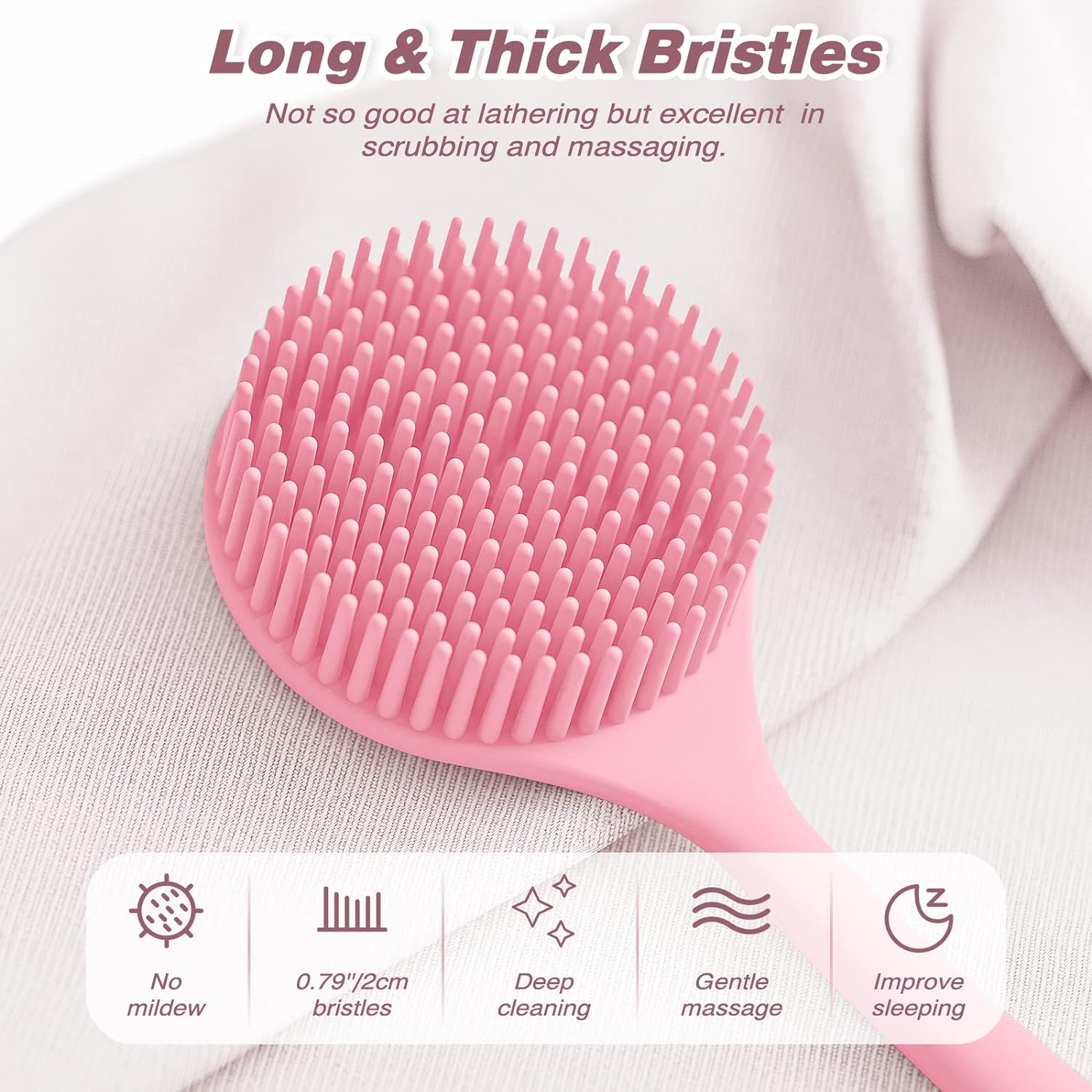 Manmihealth Silicone Back Scrubber(Thick Bristles) & Soft Bath Glove Set, Super-Exfoliating Body Scrubber & Super-Lathering Shower Brush Combination, with a Free Hook.(Black)