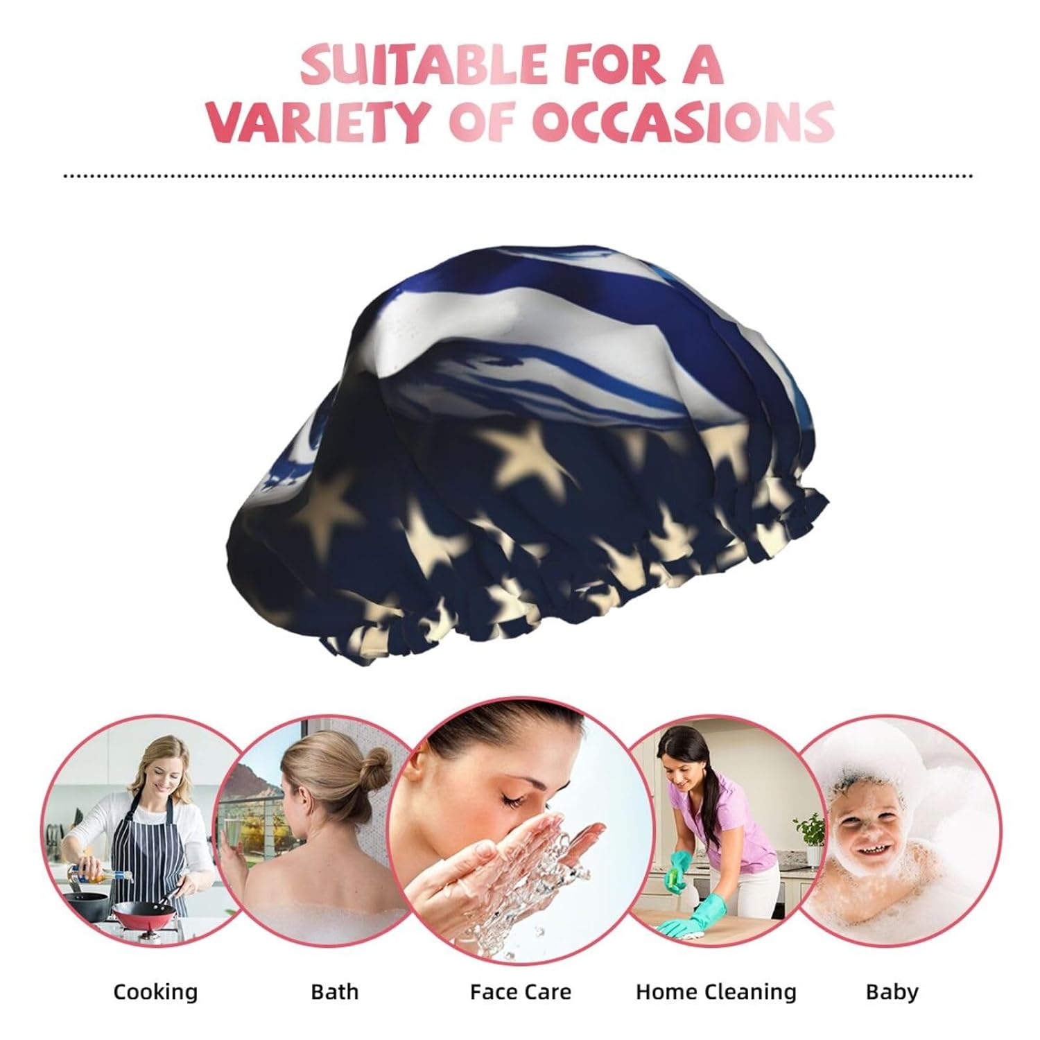 Ice Hockey print Print Reusable Shower Cap for Women,Double Waterproof Layers Bathing Hat,Quick Drying Bath Hair Cap