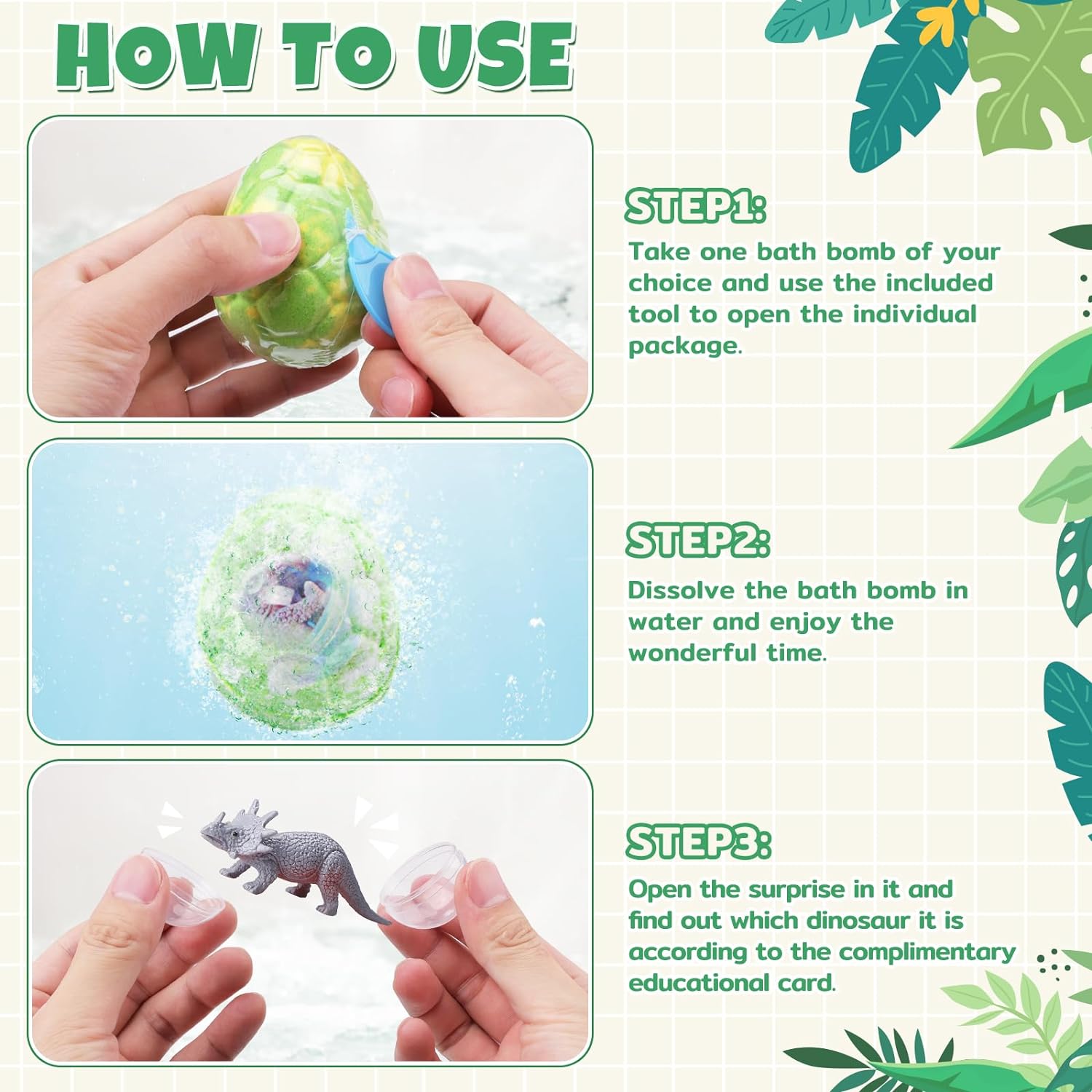 TranquilBliss Dino Egg Bath Bombs for Kids with Surprise Inside, 6 Packs Dinosaur Bath Toys Gift Set for Boys,Girls, Bubble Fizzies, Educational Birthday Gift Idea