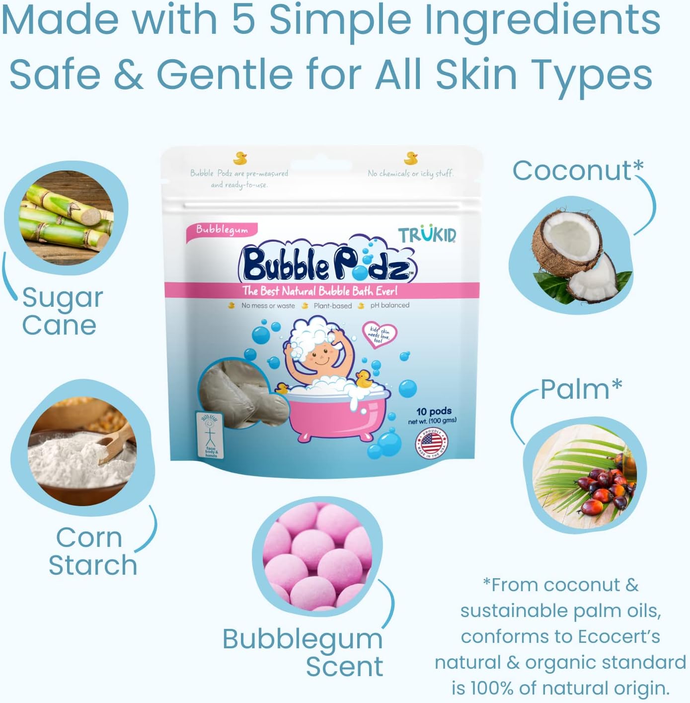 TruKid Bubble Podz for Baby, Refreshing Bubble Bath for Dry, Sensitive & Soft Skin, pH Balanced for Eye Sensitivity, Enriched with Lavender Flower, Lavender Scent, All Natural Ingredients (24 Podz)