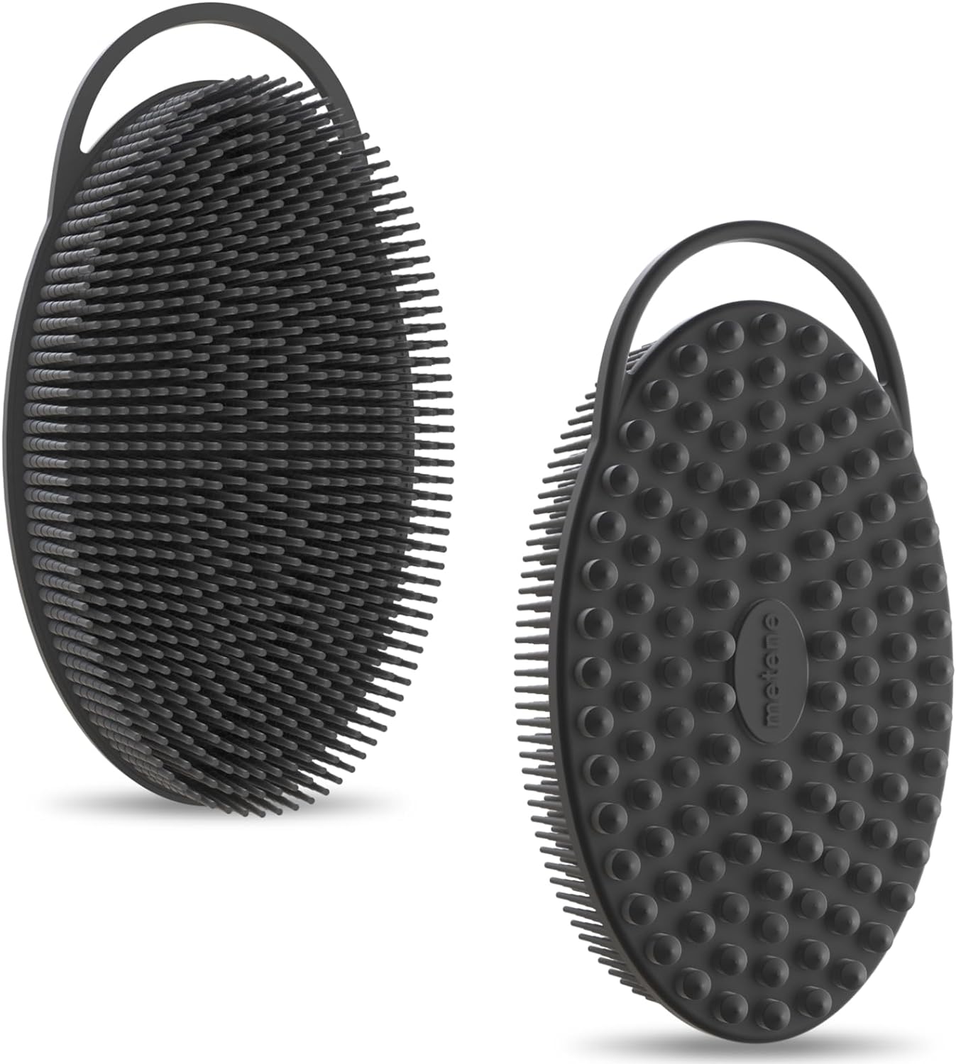 Metene Silicone Body Scrubber, Exfoliating Body Scrubber for Use in Shower,Lathers Well, Long Lasting, Soft Body Scrubber for Shower and Bath Skincare Routine(Black with Loop)