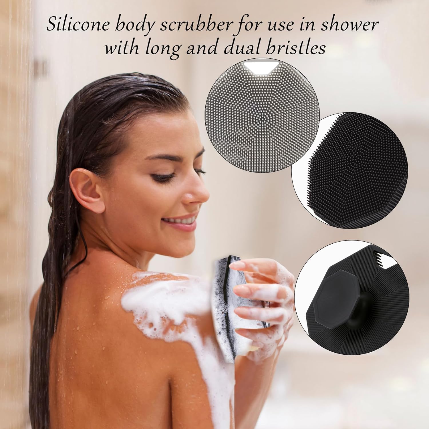 2Pack Silicone Body Scrubber, Qewro Body Buffer Exfoliating Brush with Silicone Loofah, Scalp Exfoliator Hair Shampoo Skin Cleaning Brush, Bath & Body Brushes for Men Women use in Shower (2Pack)