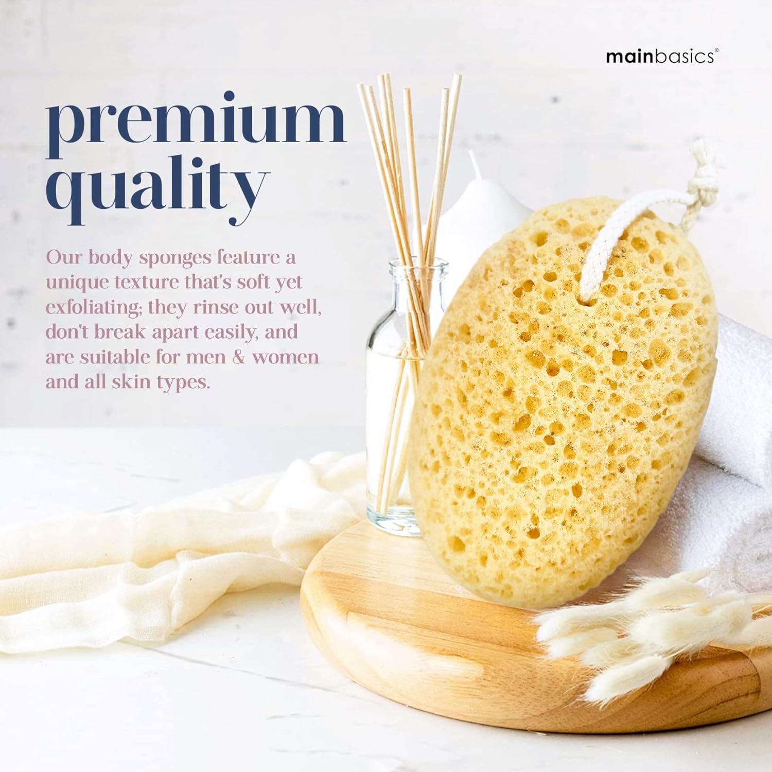 MainBasics Bath Sponge, Exfoliating Body Sponge Large & Soft Shower Sponge, Foam Loofah - 2 Pack