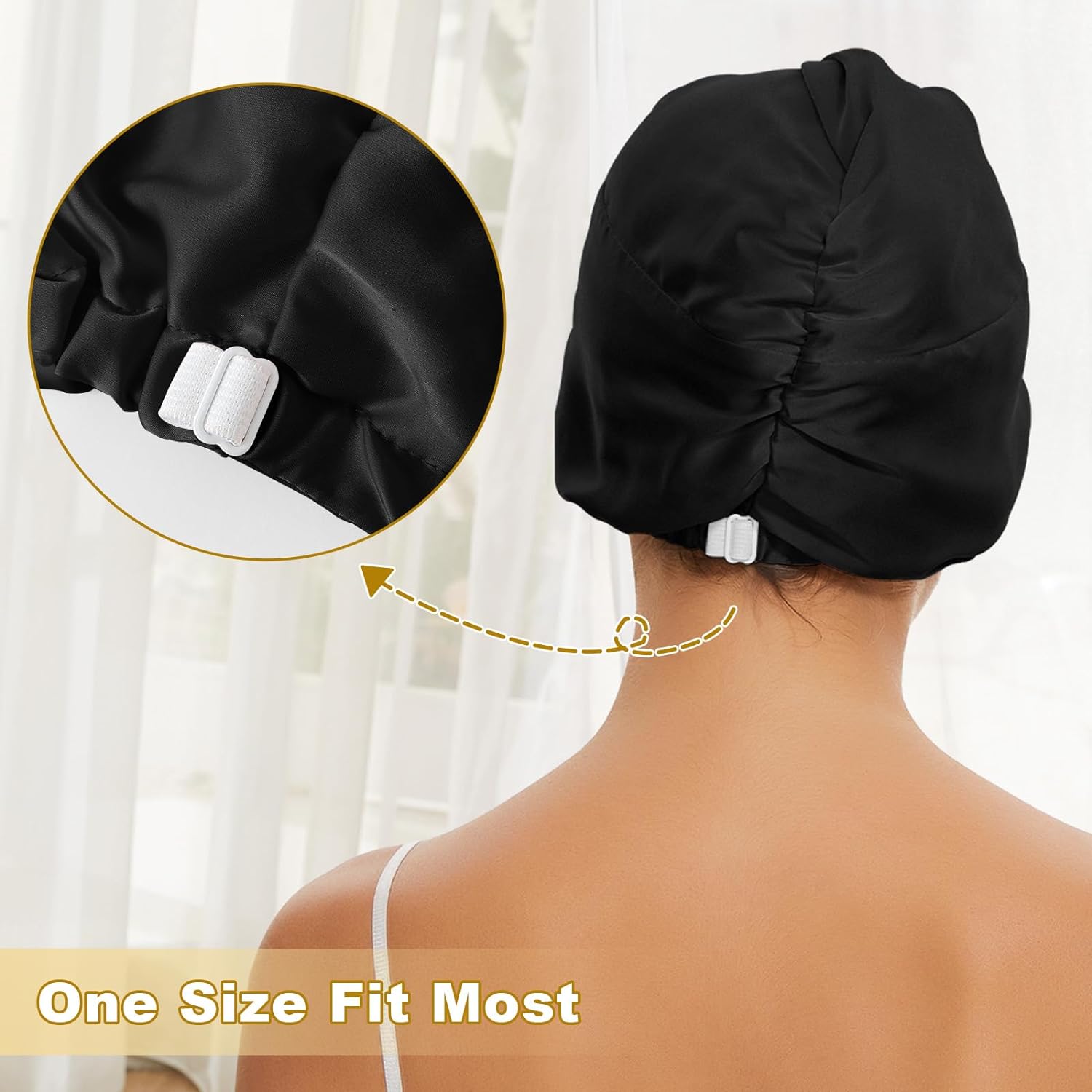 Satin Bonnet Silk Bonnet for Sleeping Women, Double-Layer Silk Hair Wrap with Elastic Band, Adjustable Shower Cap for Curly Straight Long Hair, Pink