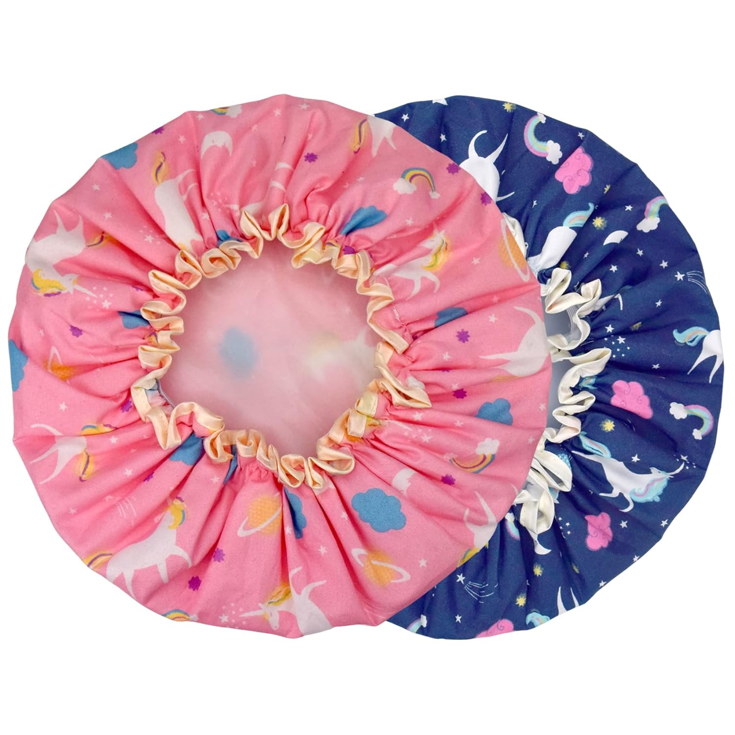 2 Pcs Unicorn Shower Caps for Women, Waterproof Double Layers Reusable Shower Caps, Oil-proof Cap Bath Caps for Kids, Ladies, Girls (Unicorn)