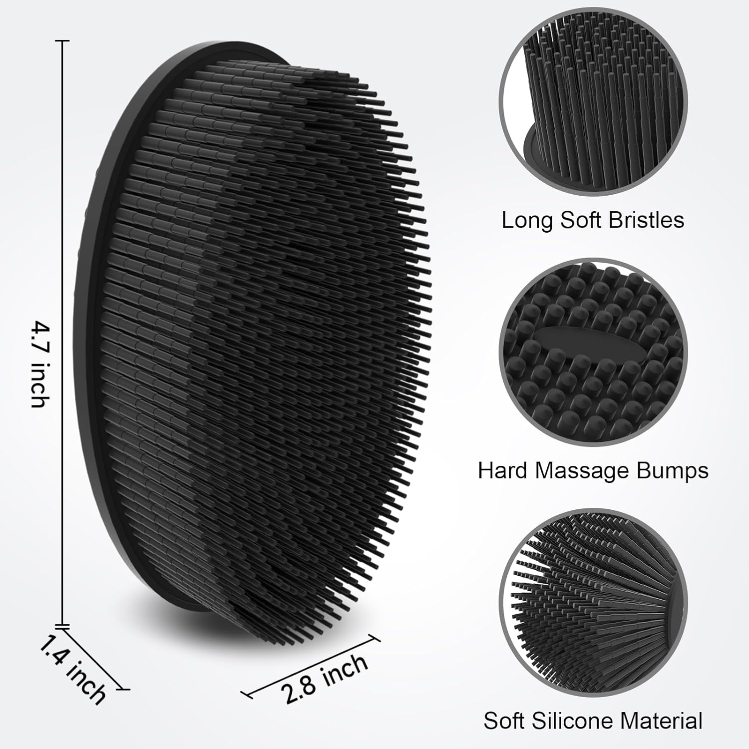 Metene Silicone Body Scrubber, Exfoliating Body Scrubber for Use in Shower,Lathers Well, Long Lasting, Soft Body Scrubber for Shower and Bath Skincare Routine(Black with Loop)