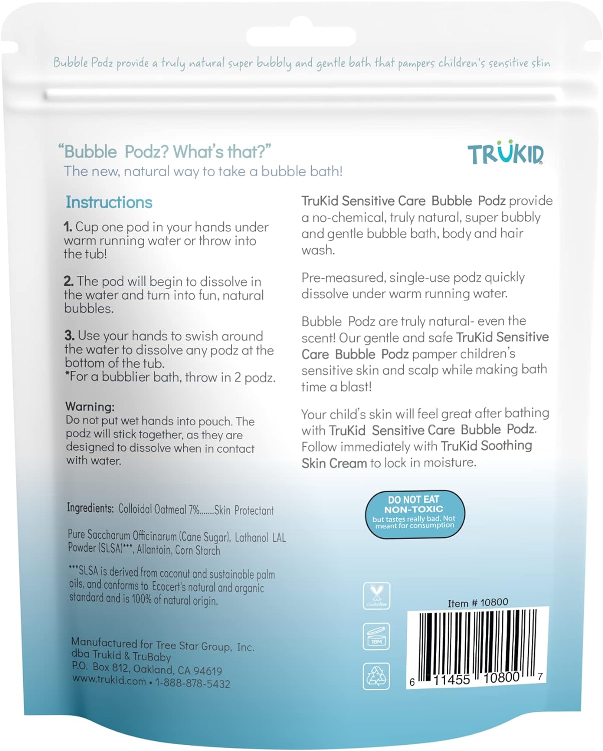 TruKid Bubble Podz for Baby, Refreshing Bubble Bath for Dry, Sensitive & Soft Skin, pH Balanced for Eye Sensitivity, Enriched with Lavender Flower, Lavender Scent, All Natural Ingredients (24 Podz)