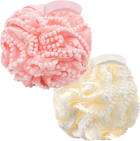 BCKENEY Bath Shower Sponge Soft Mesh Poufs Shower Loofah Ball Body Wash Scrubber Bath Sponge for Women and Men Soothing Face & Body Exfoliator (2Pcs 60G Luxury)