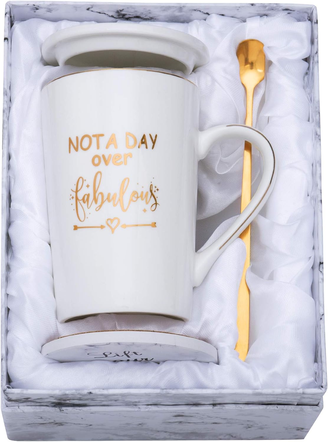 Jumway Not A Day Over Fabulous Mug Gifts Set- Birthday Gifts for Women - Funny Birthday Gift Ideas for Her,Friends, Coworkers, Her, Wife, Mom, Daughter, Sister, Aunt Ceramic Marble Mug 14 Oz