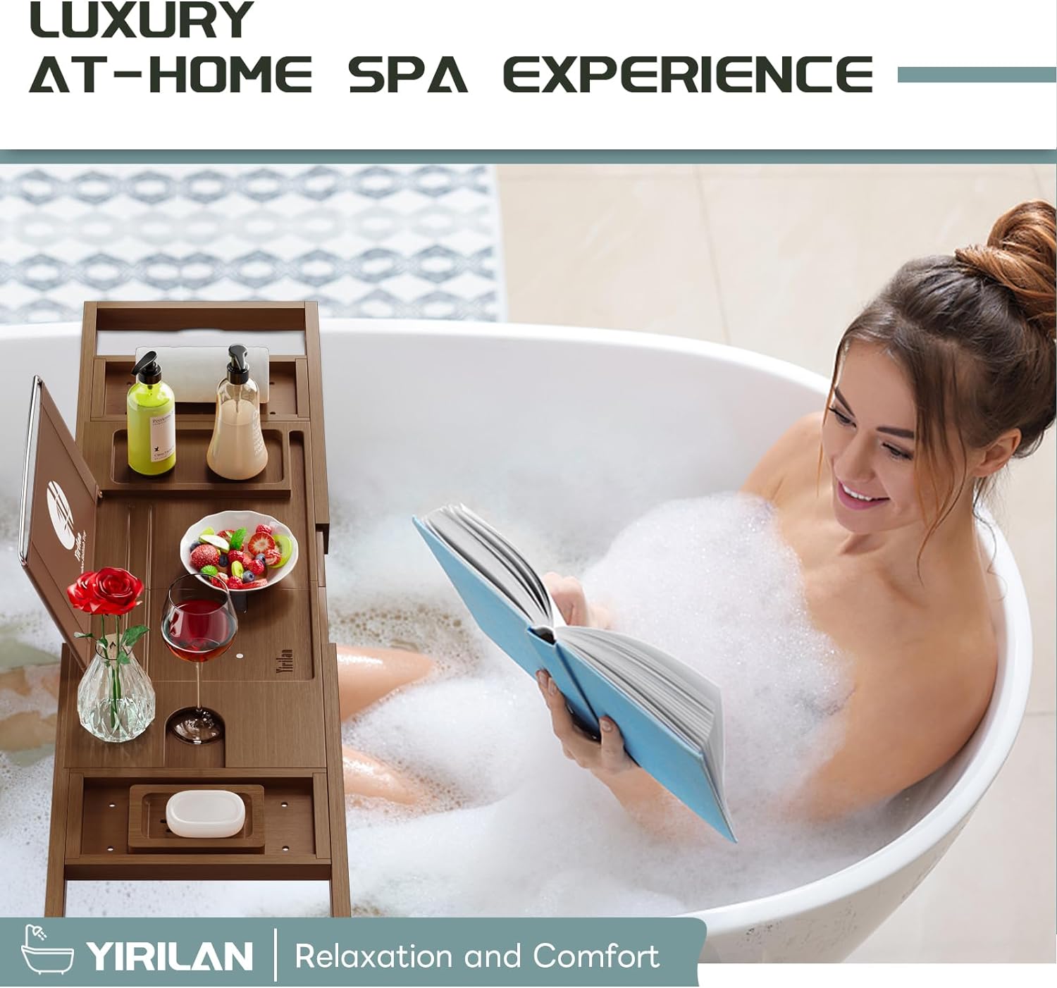 Luxury Bathtub Tray Caddy - Expandable Bath Tray - Unique House Warming Gifts, New Home, Anniversary & Wedding Gifts for Couple, Bridal Shower Gift for Women