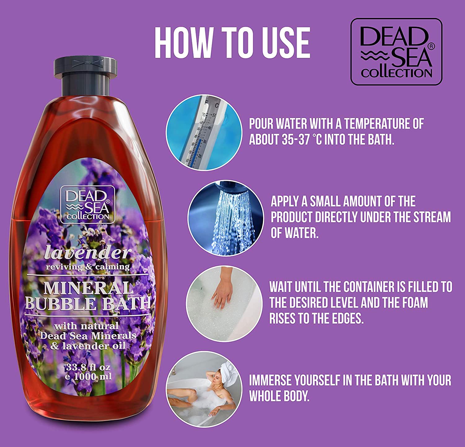 Dead Sea Collection Bubble Bath for Women and Men - with Coconut Oil and Natural Minerals - Nourishing and Moisturizing Skin - Pack of 2 (67.6 fl.oz)