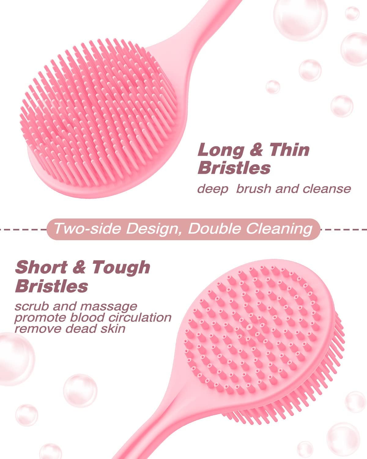 Manmihealth Silicone Back Scrubber(Thick Bristles) & Soft Bath Glove Set, Super-Exfoliating Body Scrubber & Super-Lathering Shower Brush Combination, with a Free Hook.(Black)