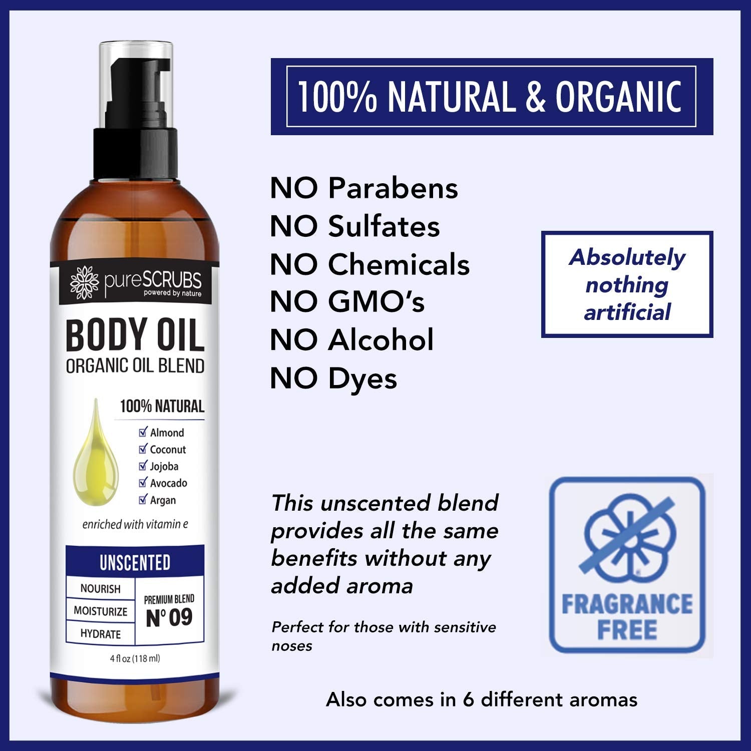 pureSCRUBS Ultra Moisturizing SANDALWOOD BODY OIL Spray For Dry Skin, Massage, Cuticles & More, Organic Blend of Jojoba, Argan, Coconut, Sweet Almond & Avocado Oils Enriched with Vitamin E - Lg 4oz