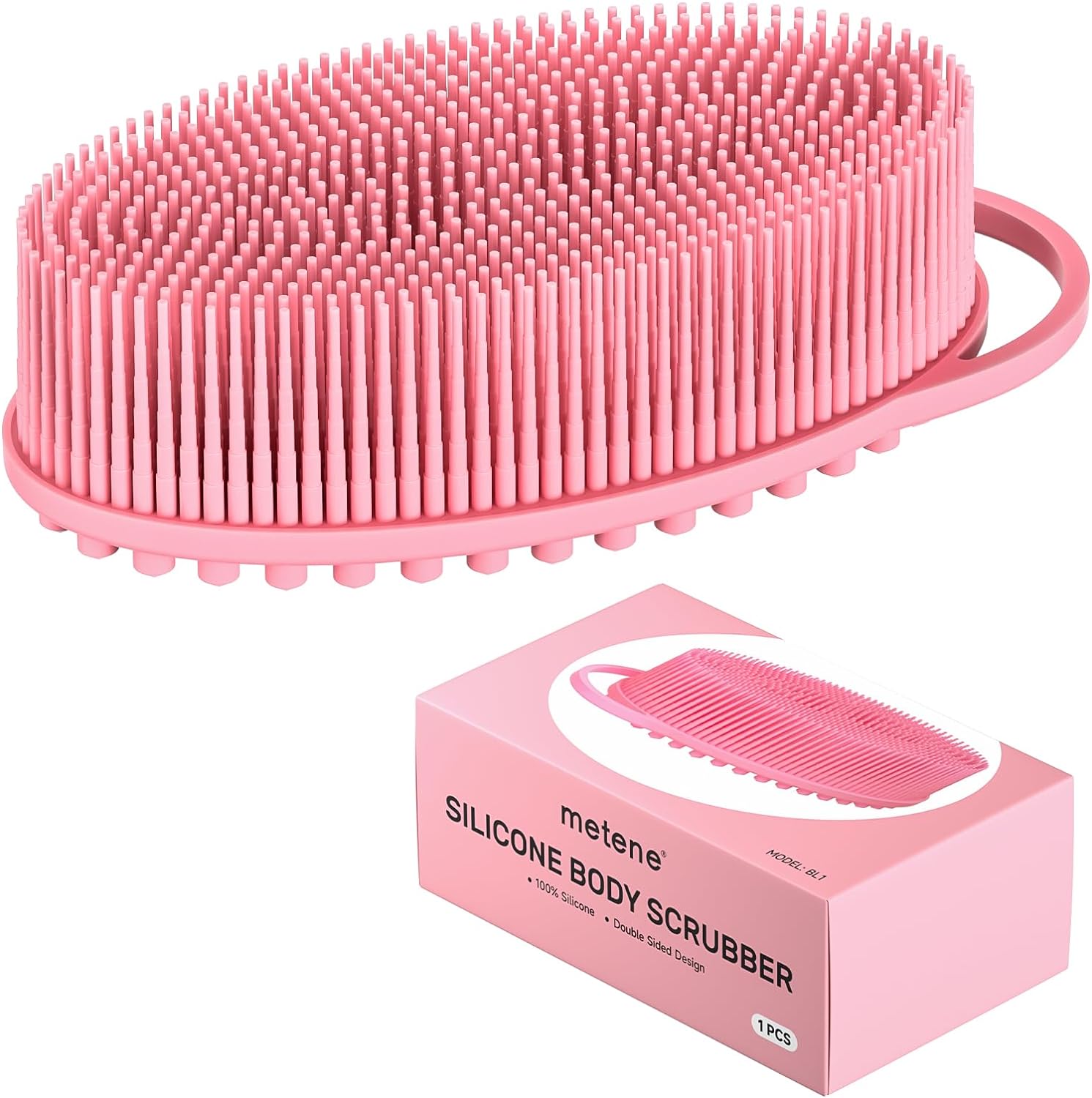 Metene Silicone Body Scrubber, Exfoliating Body Scrubber for Use in Shower,Lathers Well, Long Lasting, Soft Body Scrubber for Shower and Bath Skincare Routine(Black with Loop)