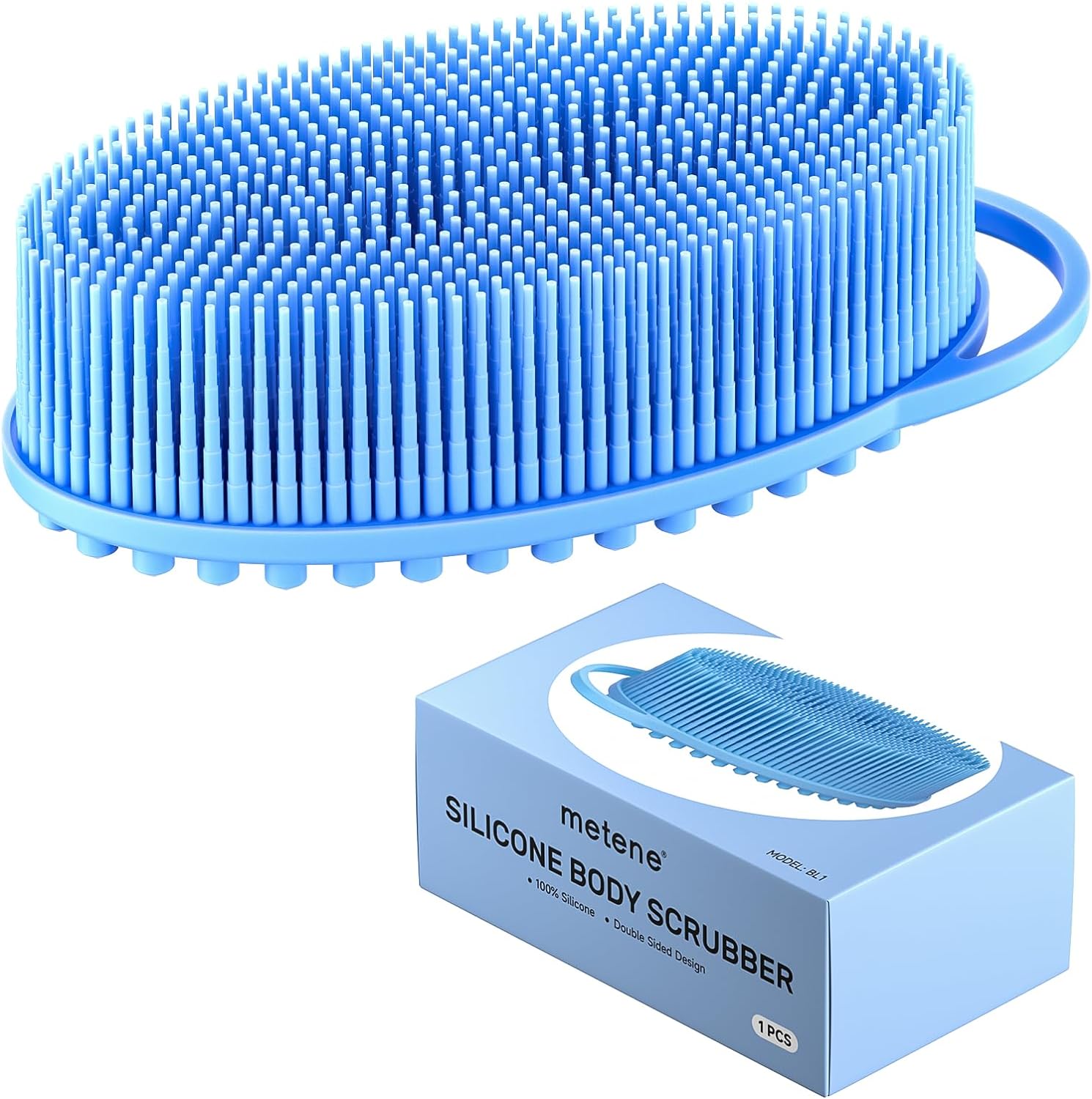 Metene Silicone Body Scrubber, Exfoliating Body Scrubber for Use in Shower,Lathers Well, Long Lasting, Soft Body Scrubber for Shower and Bath Skincare Routine(Black with Loop)