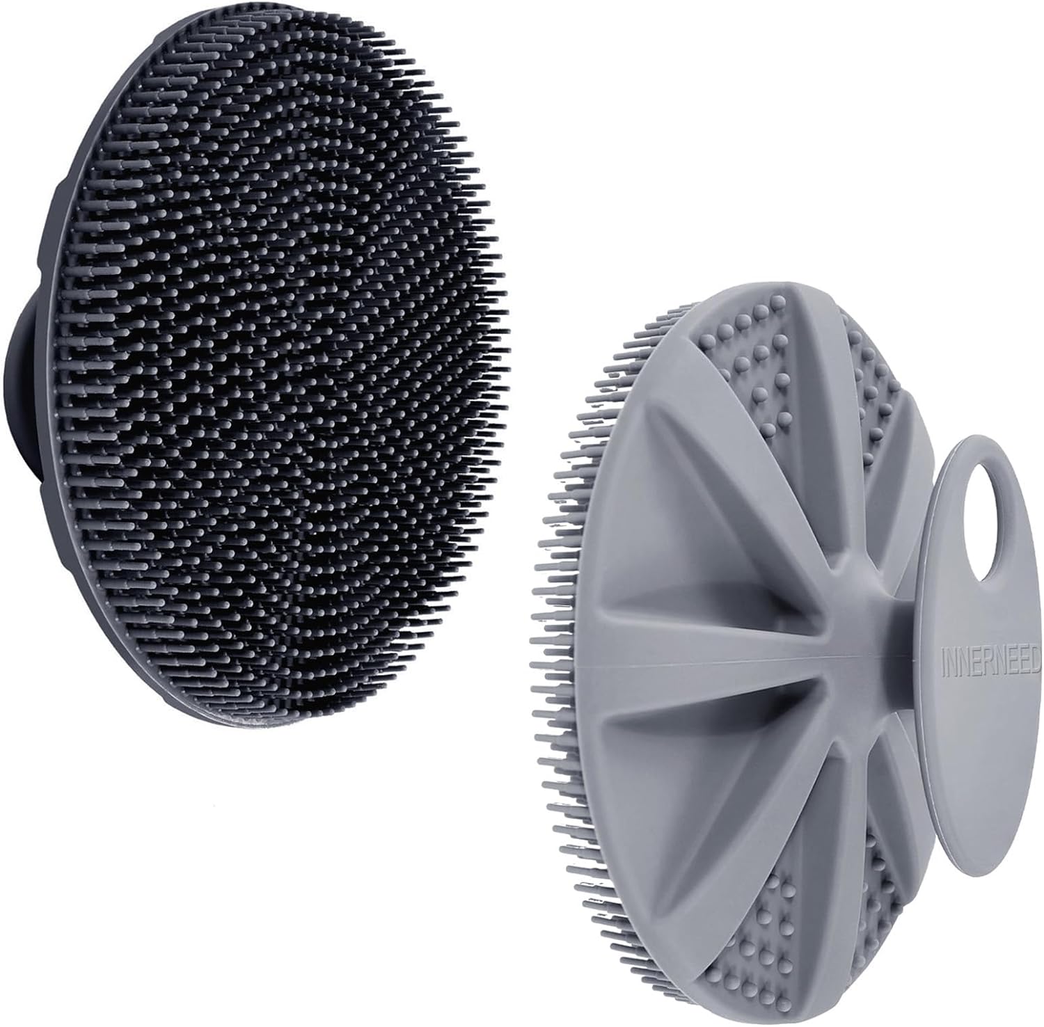 INNERNEED Food-Grade Soft Silicone Body Scrubber Shower Brush Handheld Cleansing Skin Brush, Gentle Exfoliating and Lather Well (Black)
