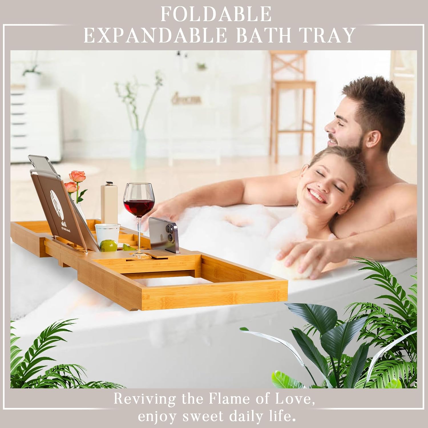 Yirilan Premium Bathtub Tray Caddy - Expandable Bath Tray - Unique House Warming Gifts, New Home, Anniversary & Wedding Gifts for Couple, Bridal Shower Gift for Women