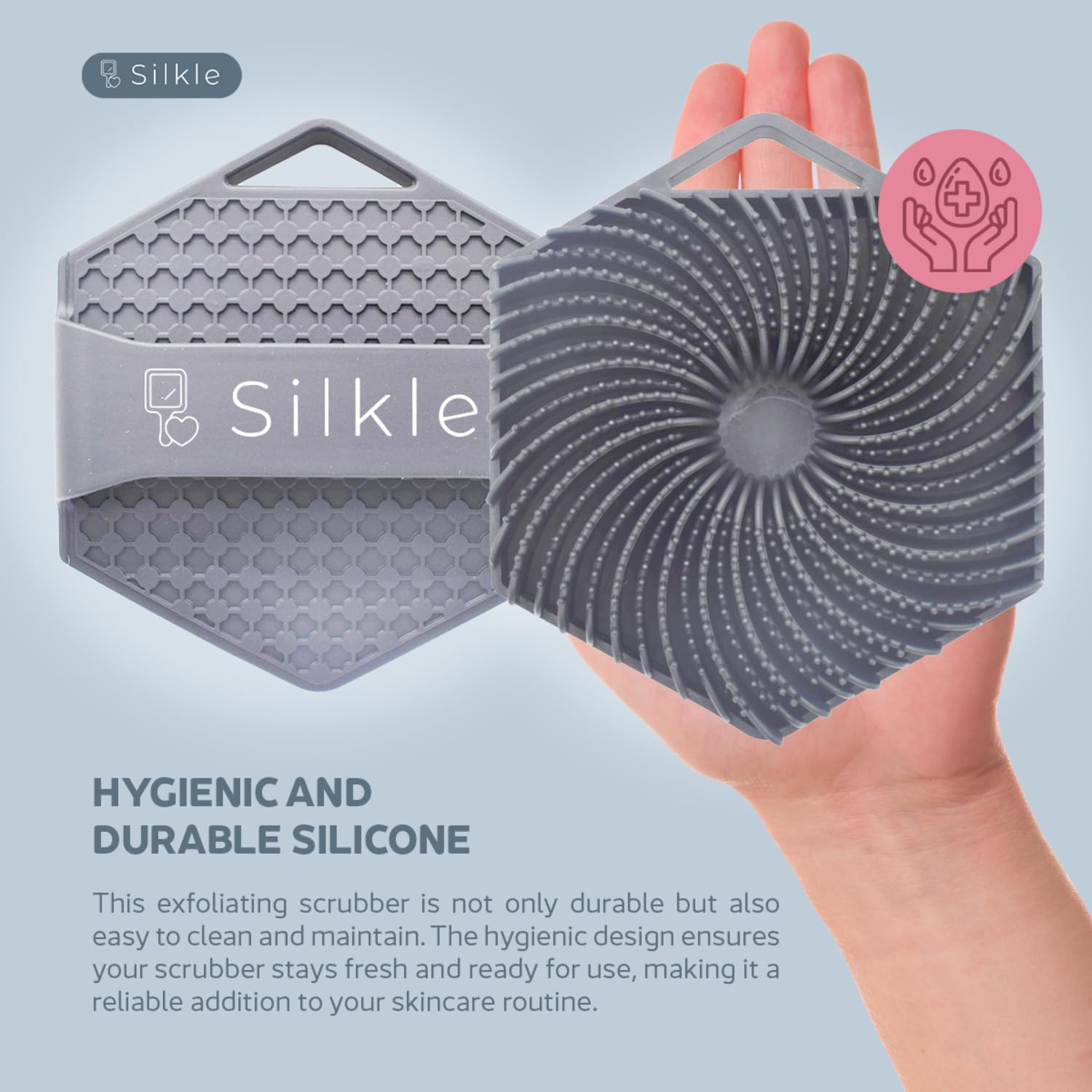 SILKLE Silicone Body Scrubber - Exfoliating Bath Brush and Skin Cleanser - Shower Sponge for Gentle Body Scrub and Wash - Silicone Scrubbing Care Tool for a Refreshed and Renewed You - Pink