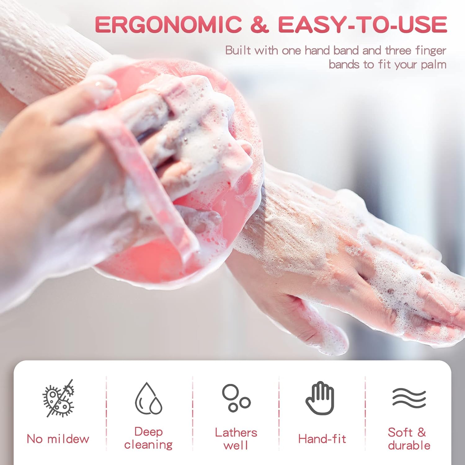 Manmihealth Silicone Back Scrubber(Thick Bristles) & Soft Bath Glove Set, Super-Exfoliating Body Scrubber & Super-Lathering Shower Brush Combination, with a Free Hook.(Black)