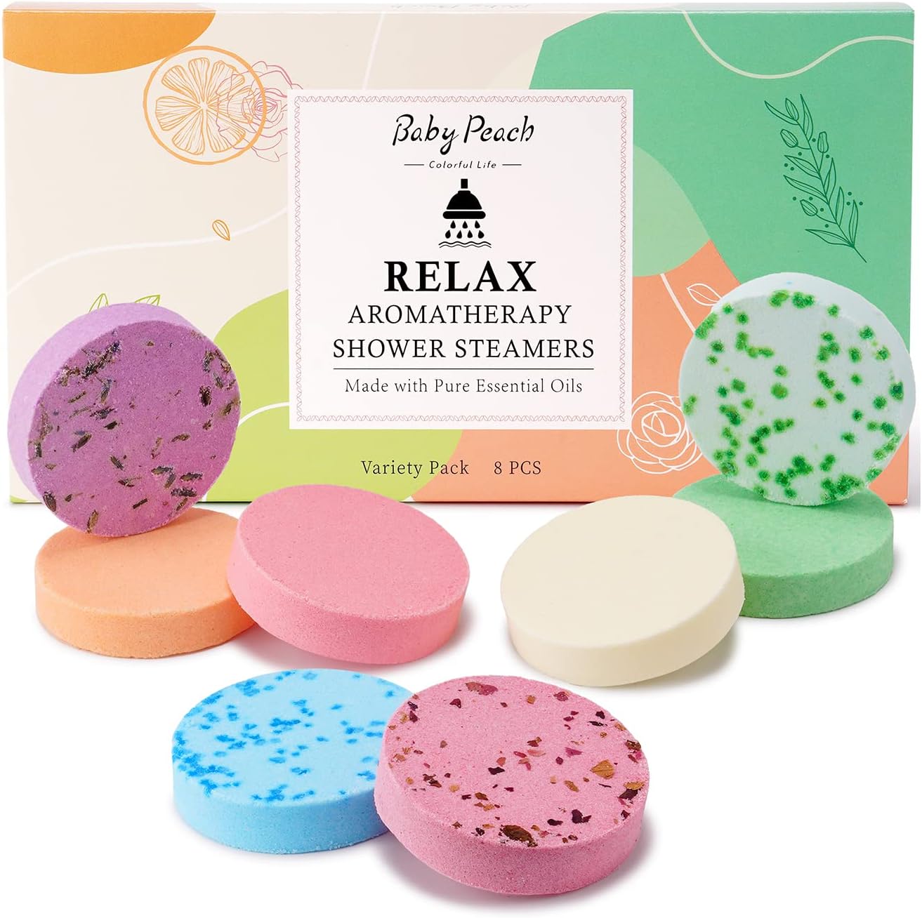 Shower Steamers Aromatherapy 6 Packs Shower Tablets with Essential Oil for Home SPA & Self Care, Stress Relief, Birthday Gifts for Women and Men, Eucalyptus Shower Bath Bombs - BABYPEACH