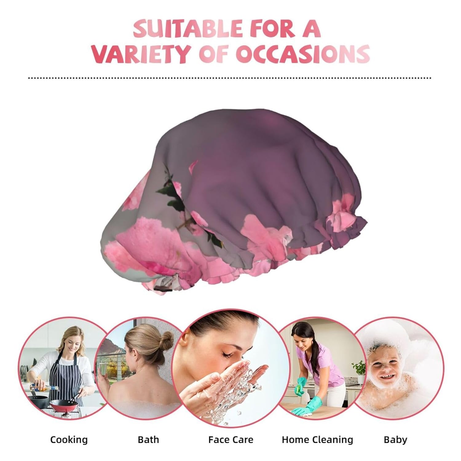 Ice Hockey print Print Reusable Shower Cap for Women,Double Waterproof Layers Bathing Hat,Quick Drying Bath Hair Cap