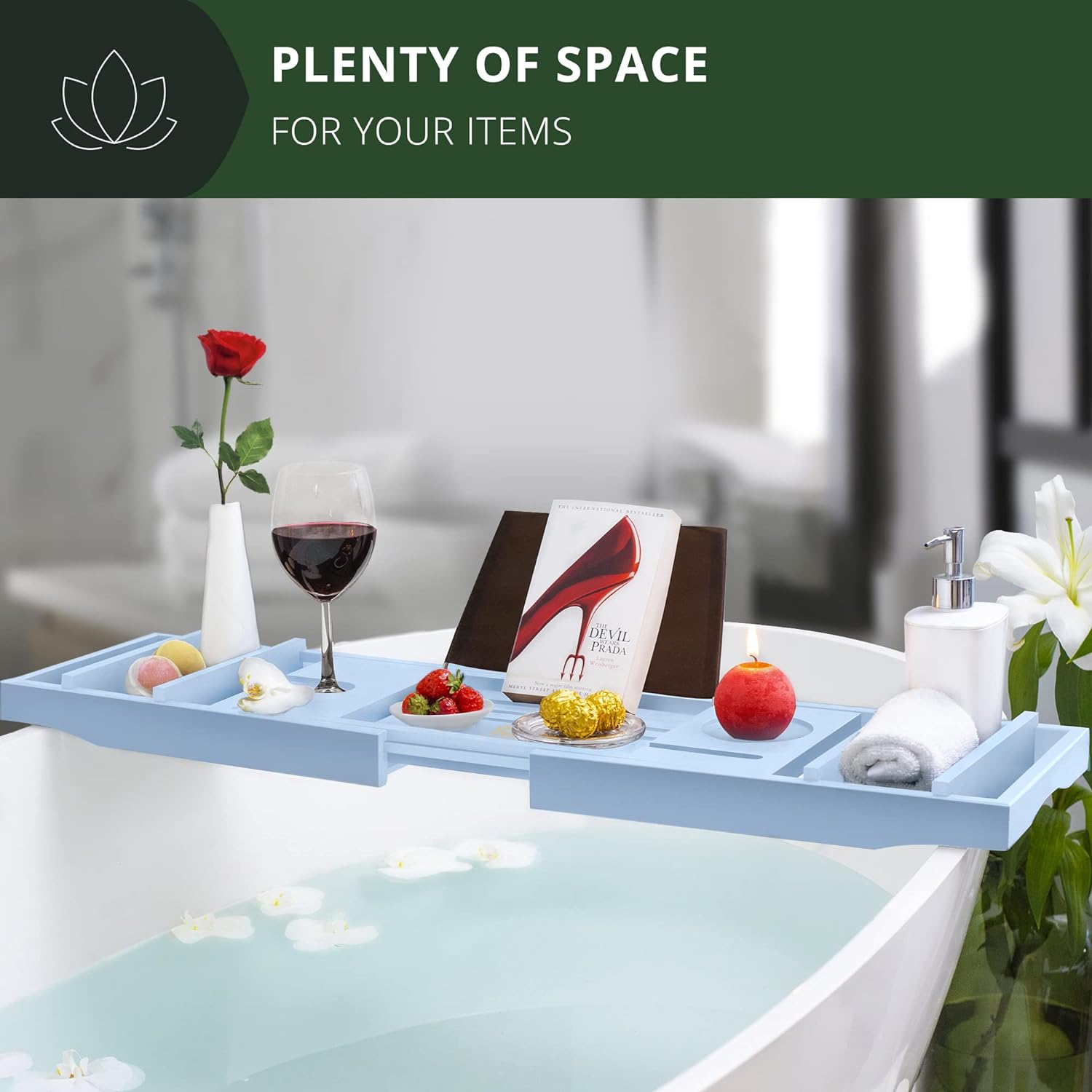 ROYAL CRAFT WOOD Foldable Bathtub Tray Caddy Bamboo Bathtub Tray Expandable, Bath Tub Table Caddy with Extending Sides - Free Soap Dish