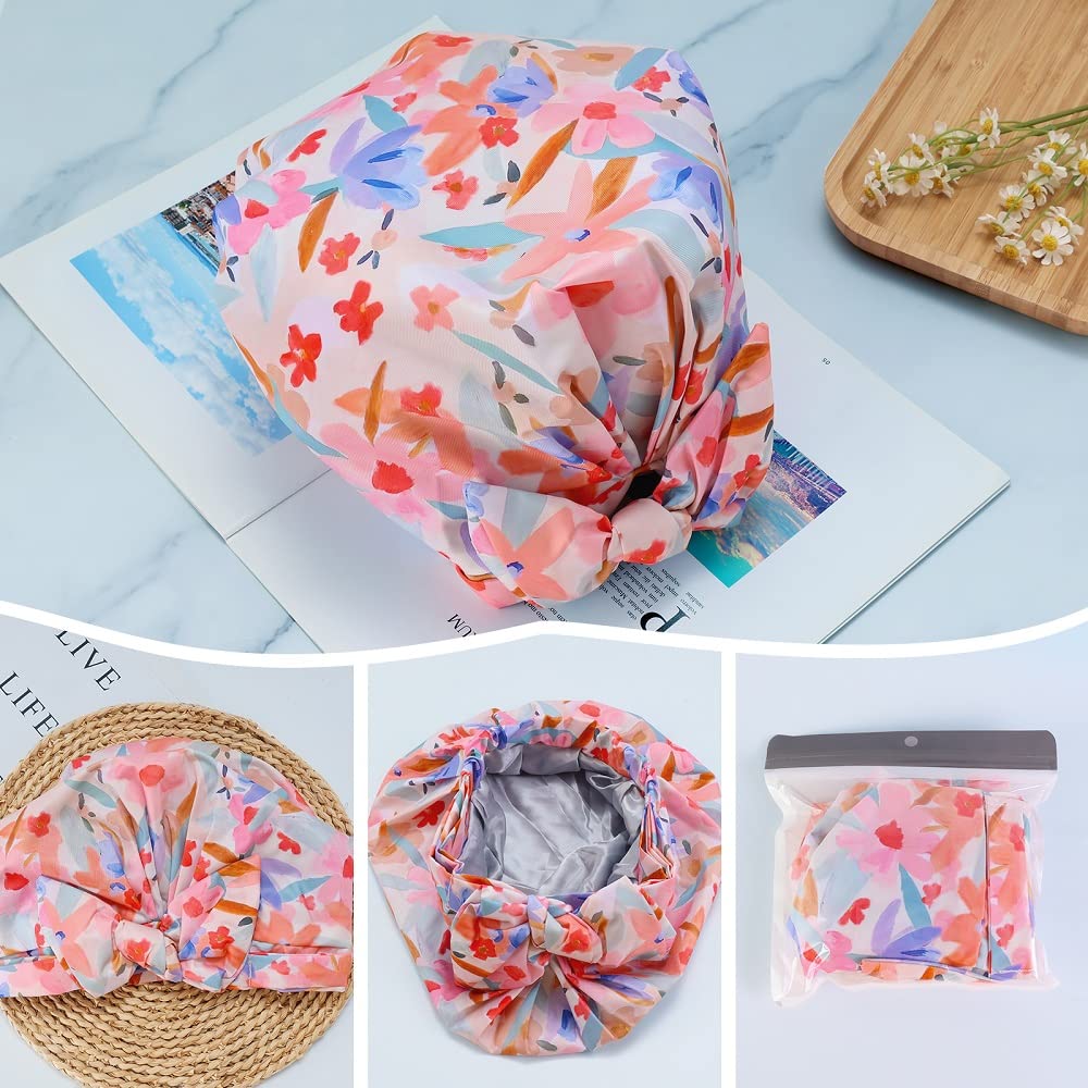 SinPinEra Luxury Shower Cap for Women,Waterproof, Double Layer, Resuable,Large Bath Cap