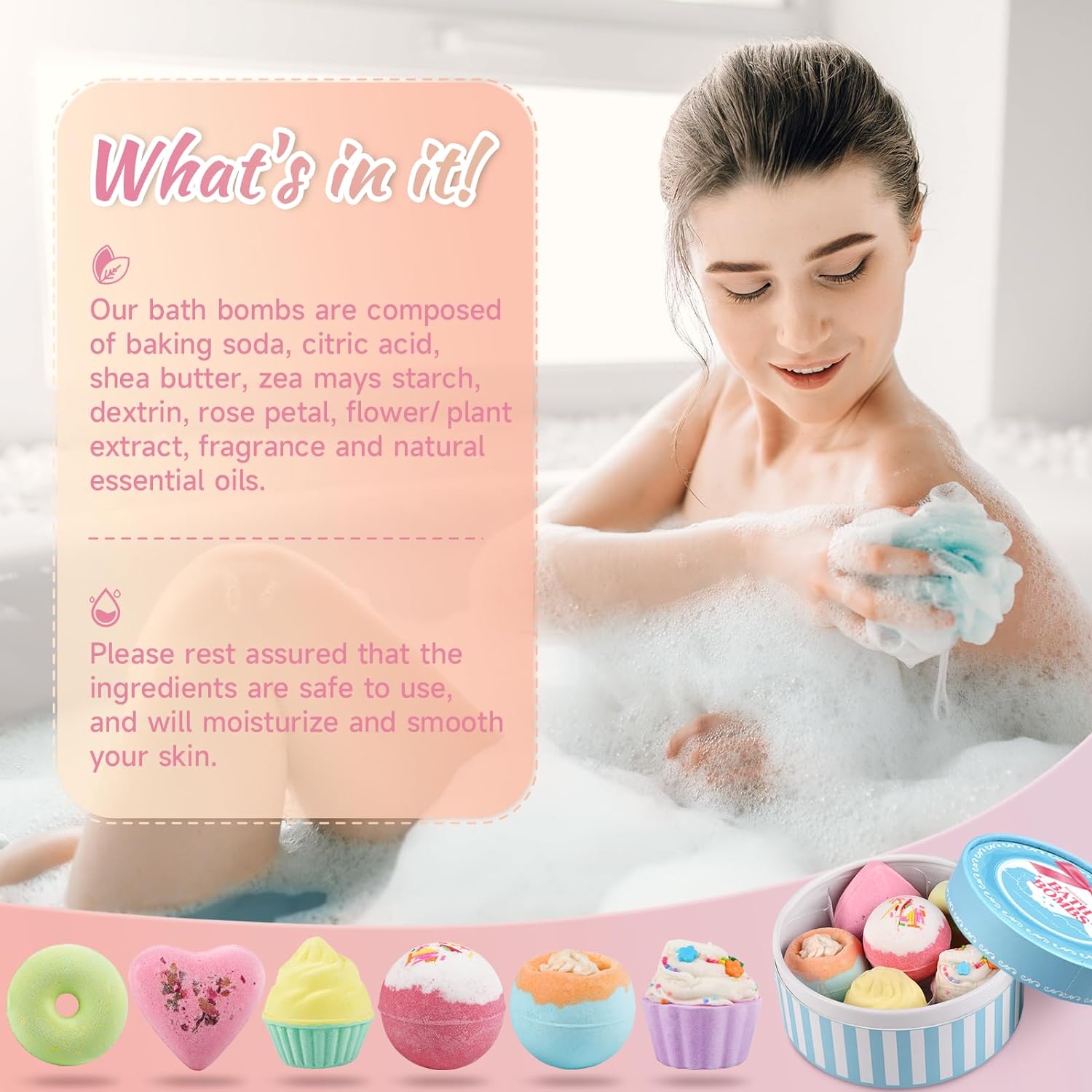 BlissfulOasis Bath Bombs, Scented Shower Bombs, Natural Ingredients Bath Bomb Gift Set 6 Pack, Women Christmas Gifts, Mother's Day, Birthday Gift Ideas for Kids, Women, Mom