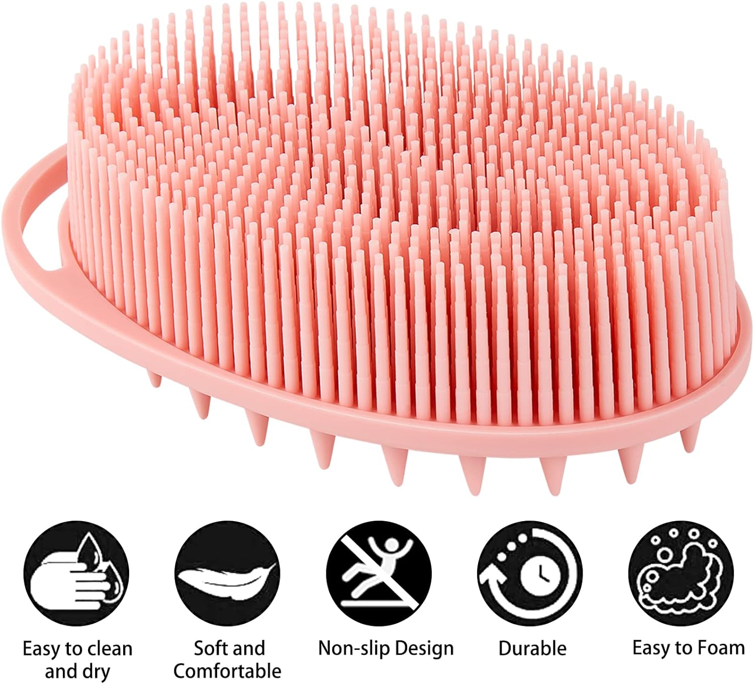 ONLYFU 2PCS Silicone Loofah for Body Wash, 2 in 1 Exfoliating and Massaging Hair Body Scrubber, Skin-Friendly Scalp Massager (Black and Pink)