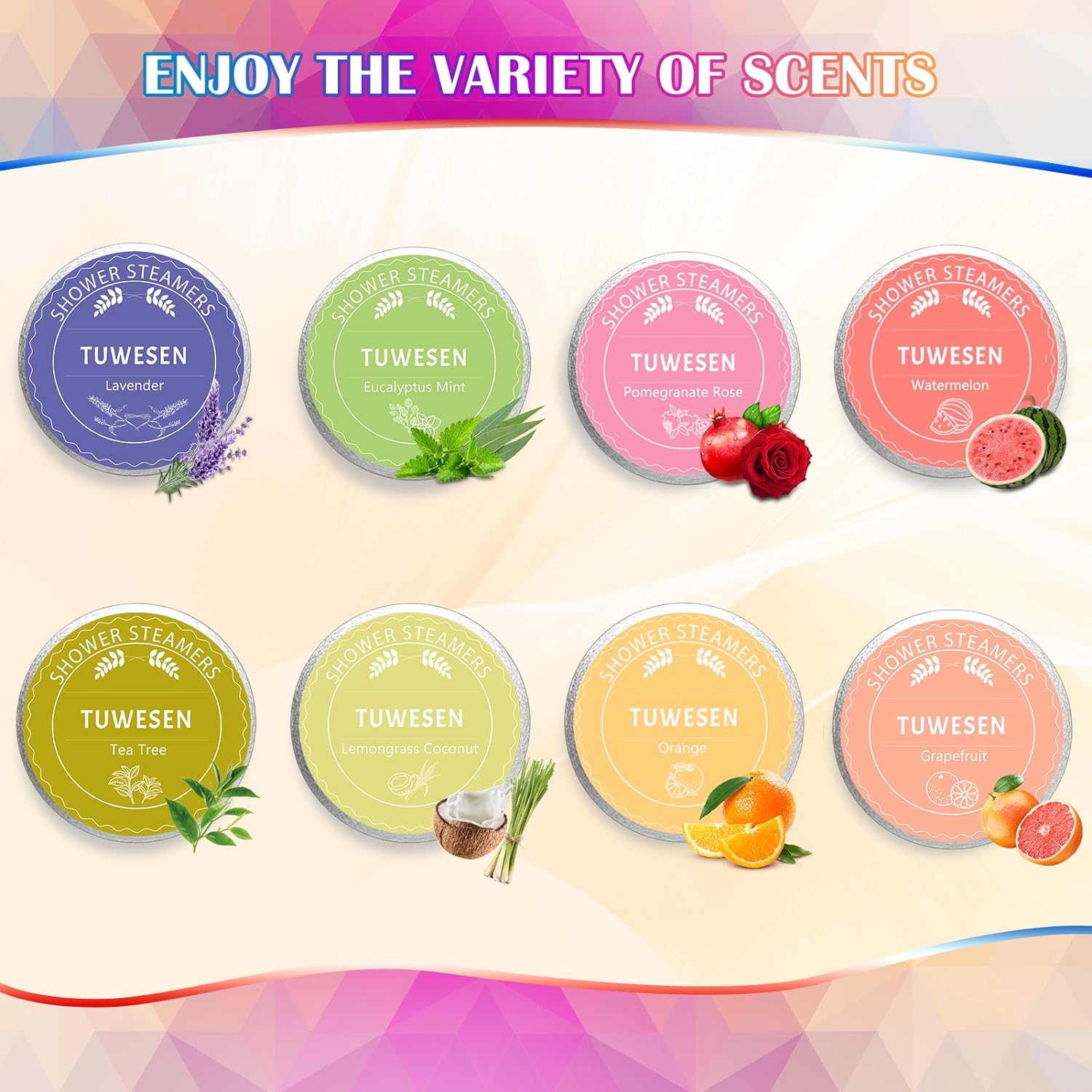 TUWESEN Shower Steamers Aromatherapy, SPA Kit, 8 PCS Shower Steamers for Women, Shower Bombs with Essential Oils-Self Care & Relaxation Birthday Gifts for Women and Men. Purple Romantic Set
