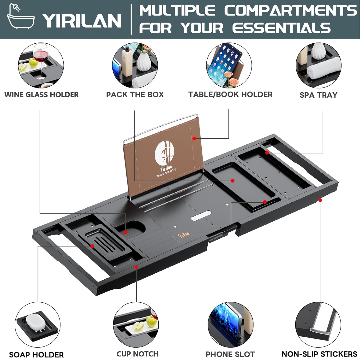 Luxury Bathtub Tray Caddy - Expandable Bath Tray - Unique House Warming Gifts, New Home, Anniversary & Wedding Gifts for Couple, Bridal Shower Gift for Women