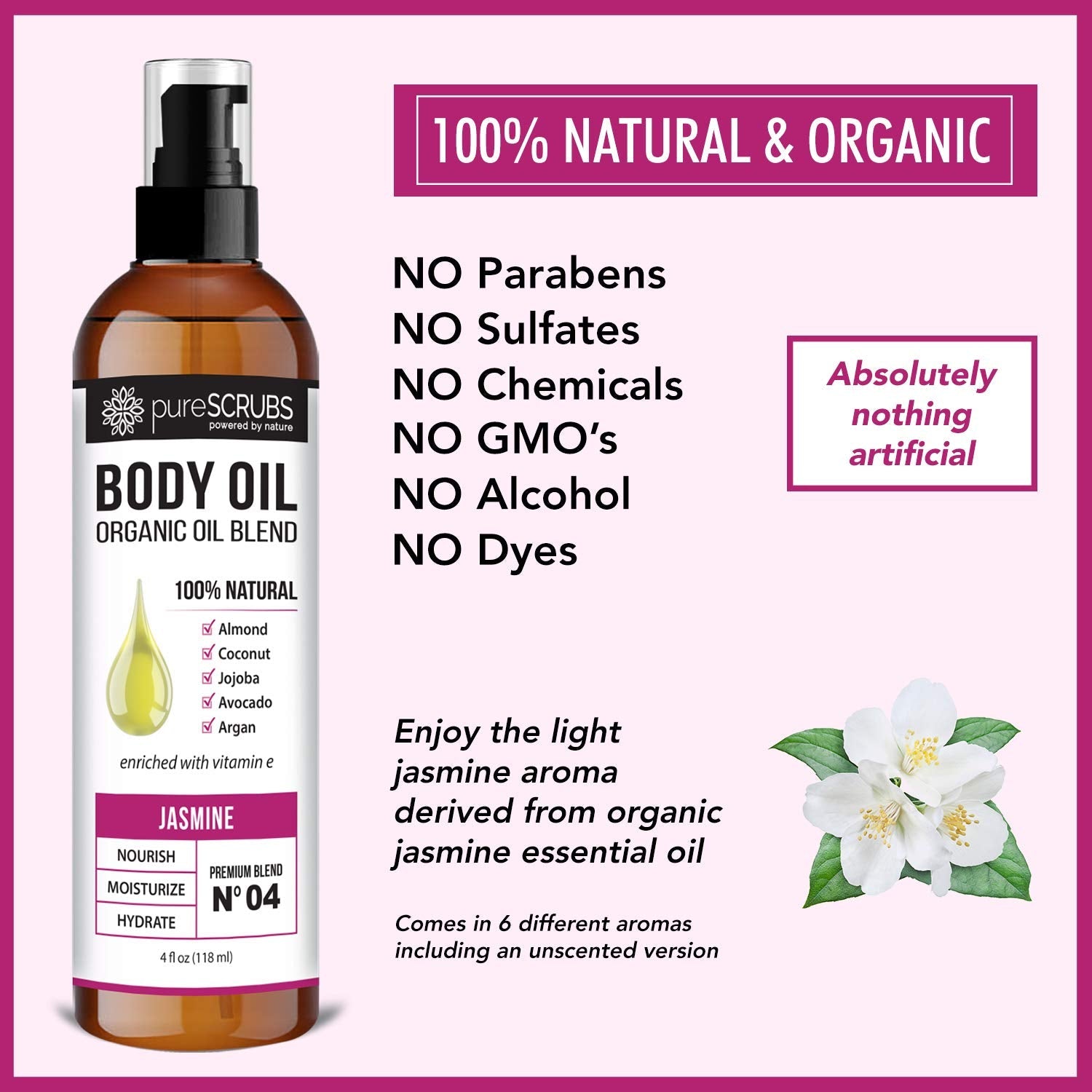 pureSCRUBS Ultra Moisturizing SANDALWOOD BODY OIL Spray For Dry Skin, Massage, Cuticles & More, Organic Blend of Jojoba, Argan, Coconut, Sweet Almond & Avocado Oils Enriched with Vitamin E - Lg 4oz