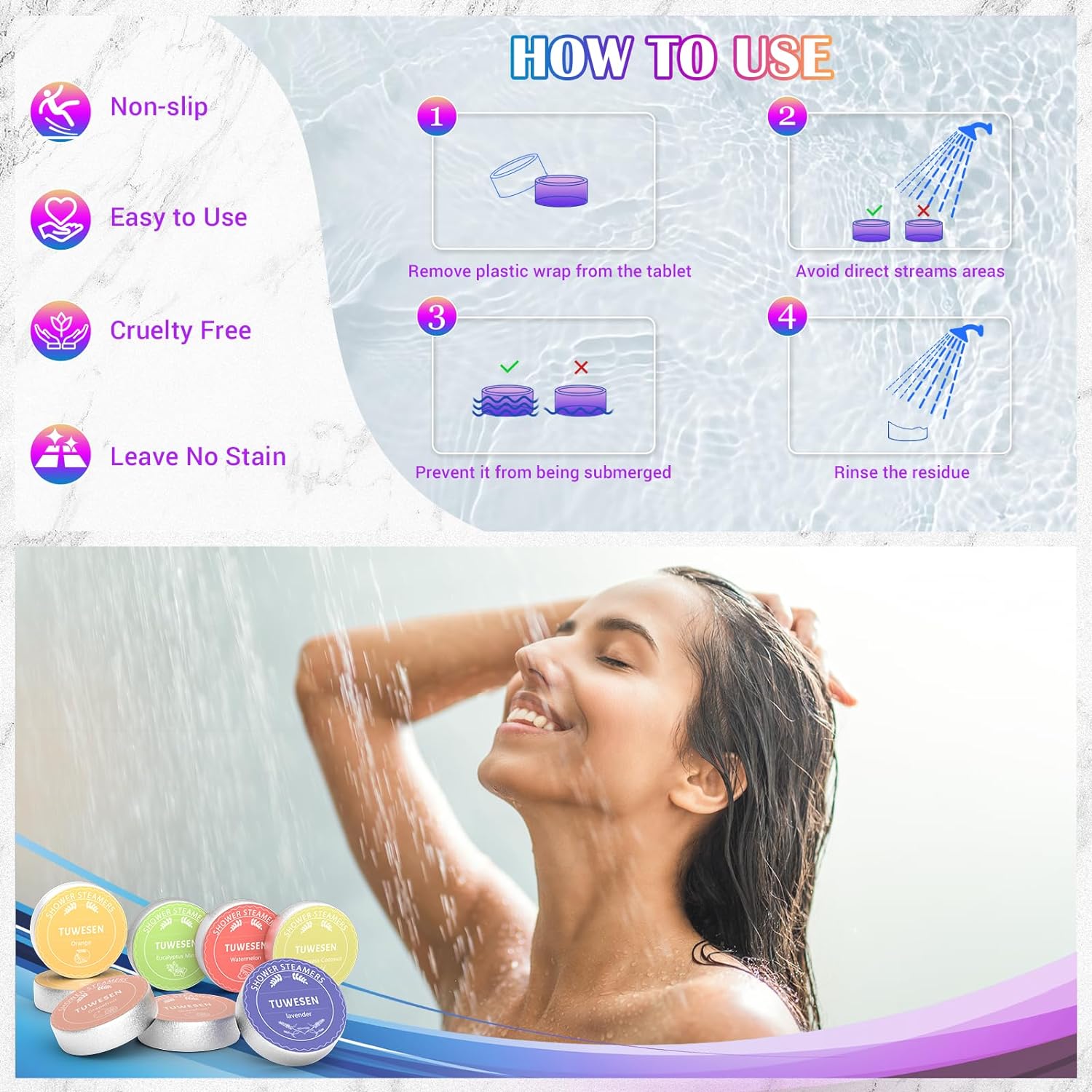 TUWESEN Shower Steamers Aromatherapy, SPA Kit, 8 PCS Shower Steamers for Women, Shower Bombs with Essential Oils-Self Care & Relaxation Birthday Gifts for Women and Men. Purple Romantic Set