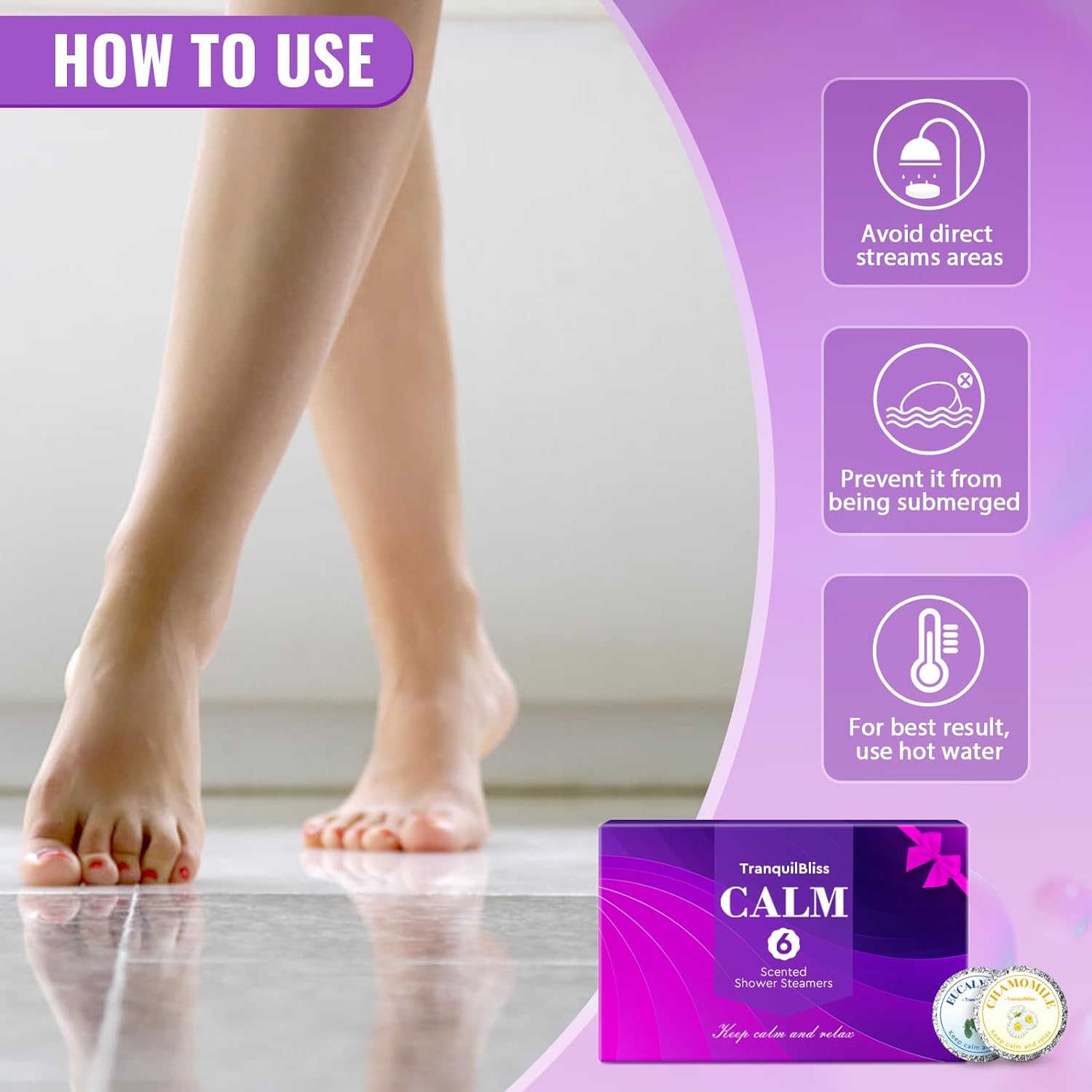 TranquilBliss Shower Steamers, Shower Bombs with Natural Fragrance, Self Care& Relaxation, Christmas Birthday Gifts for Women and Mom, Stocking Stuffers, Individually Packaged, Purple Set 6Pack