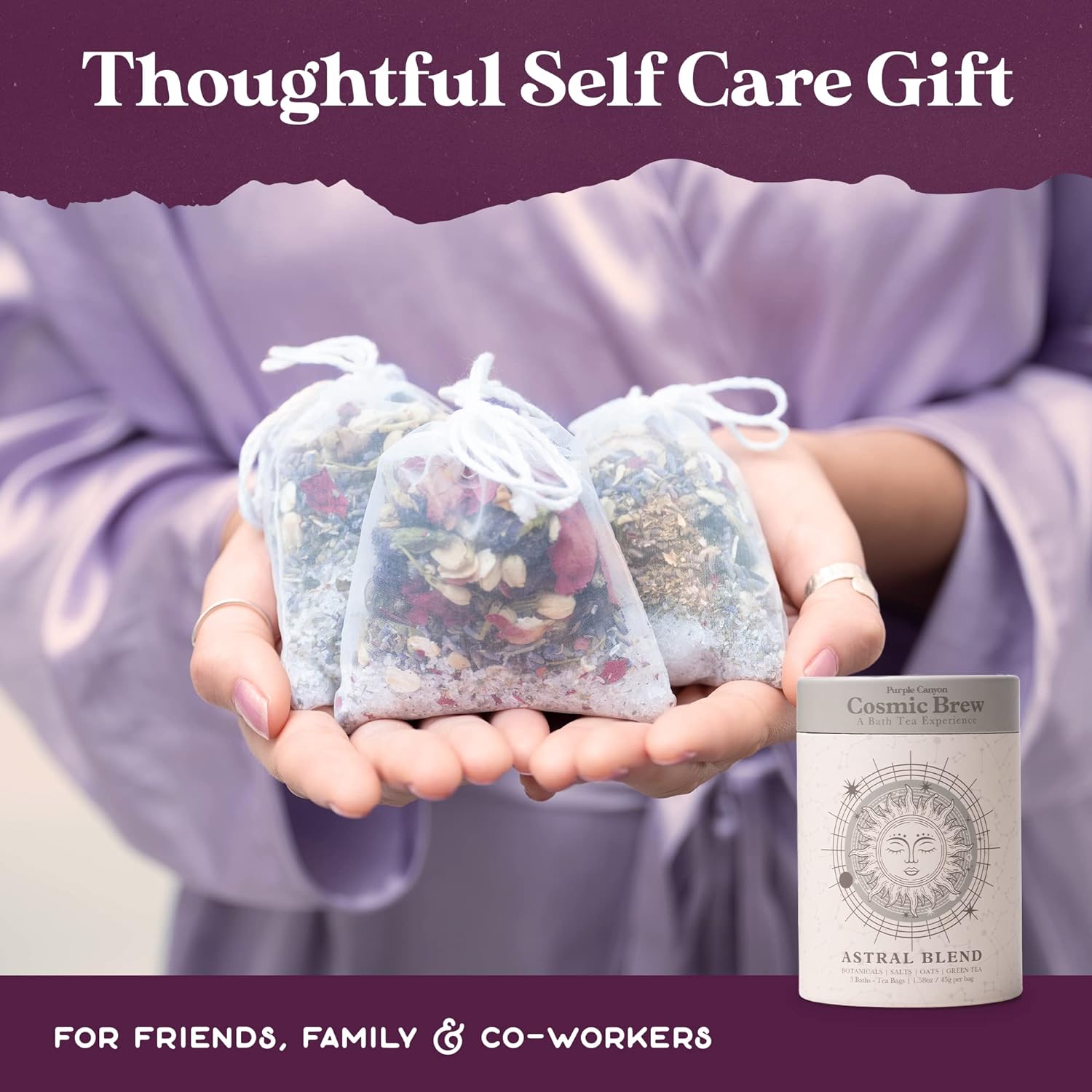 Lunar Blend Bath Tea by Purple Canyon | 3 Relaxing Bath Soaks with Lavender, Green Tea, Epsom Salt, and Essential Oils | Skin Care Gifts for Women