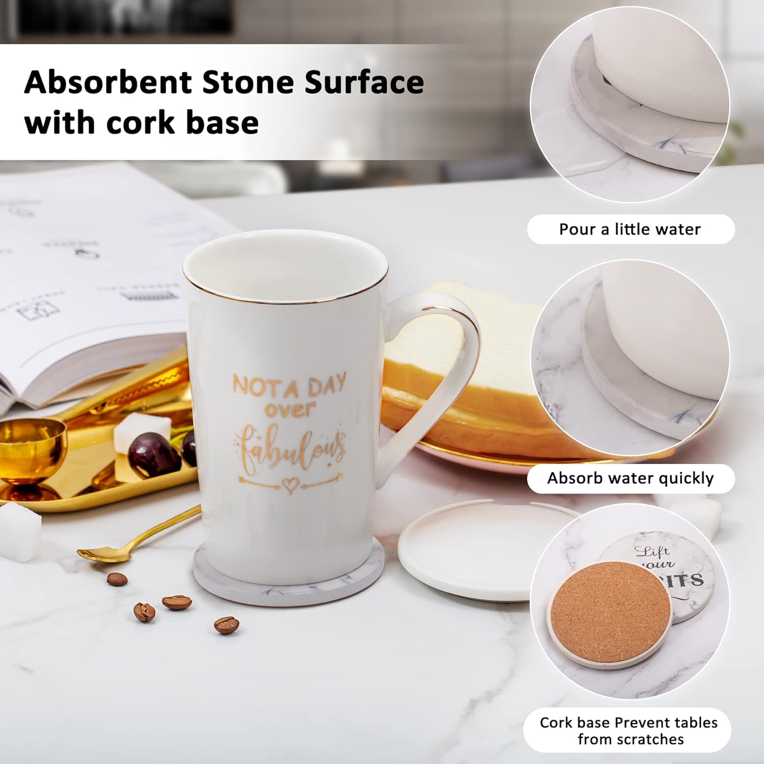 Jumway Not A Day Over Fabulous Mug Gifts Set- Birthday Gifts for Women - Funny Birthday Gift Ideas for Her,Friends, Coworkers, Her, Wife, Mom, Daughter, Sister, Aunt Ceramic Marble Mug 14 Oz