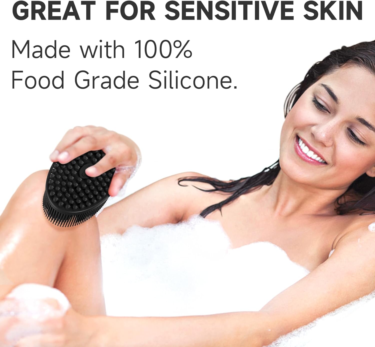 Metene Silicone Body Scrubber, Exfoliating Body Scrubber for Use in Shower,Lathers Well, Long Lasting, Soft Body Scrubber for Shower and Bath Skincare Routine(Black with Loop)