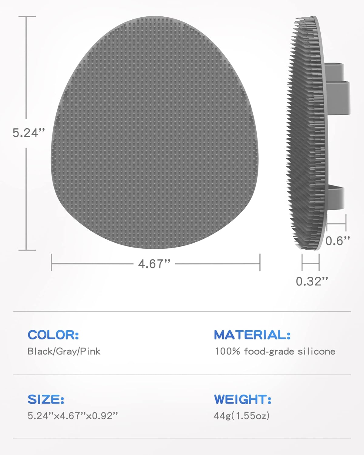 Manmihealth Silicone Back Scrubber(Thick Bristles) & Soft Bath Glove Set, Super-Exfoliating Body Scrubber & Super-Lathering Shower Brush Combination, with a Free Hook.(Black)