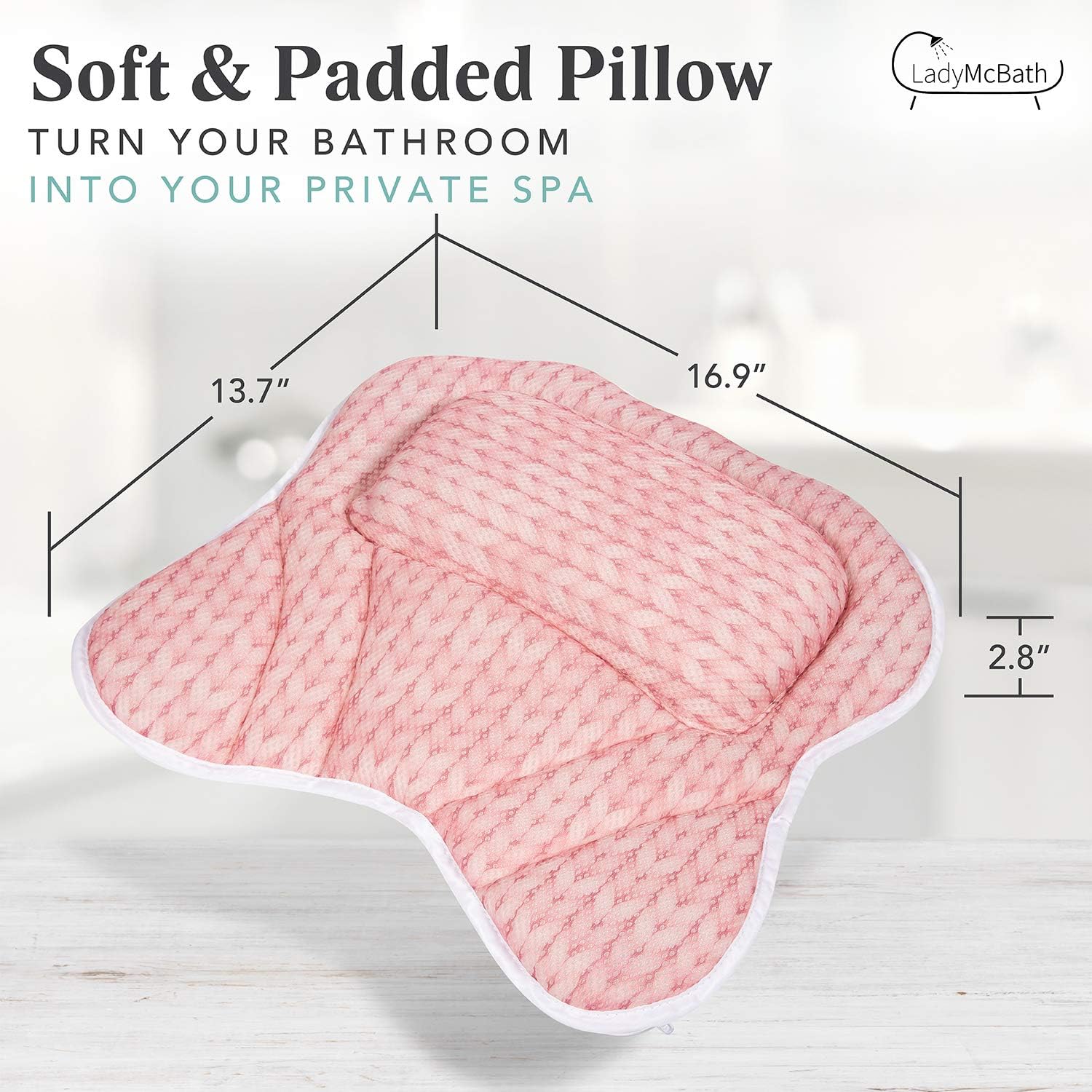 Lady McBath Bath Pillow - Luxury Bath Pillows for Tub Neck and Back Support - Powerful Suction Cups, Machine Washable Bathtub Accessory for Relaxation (Turquoise)