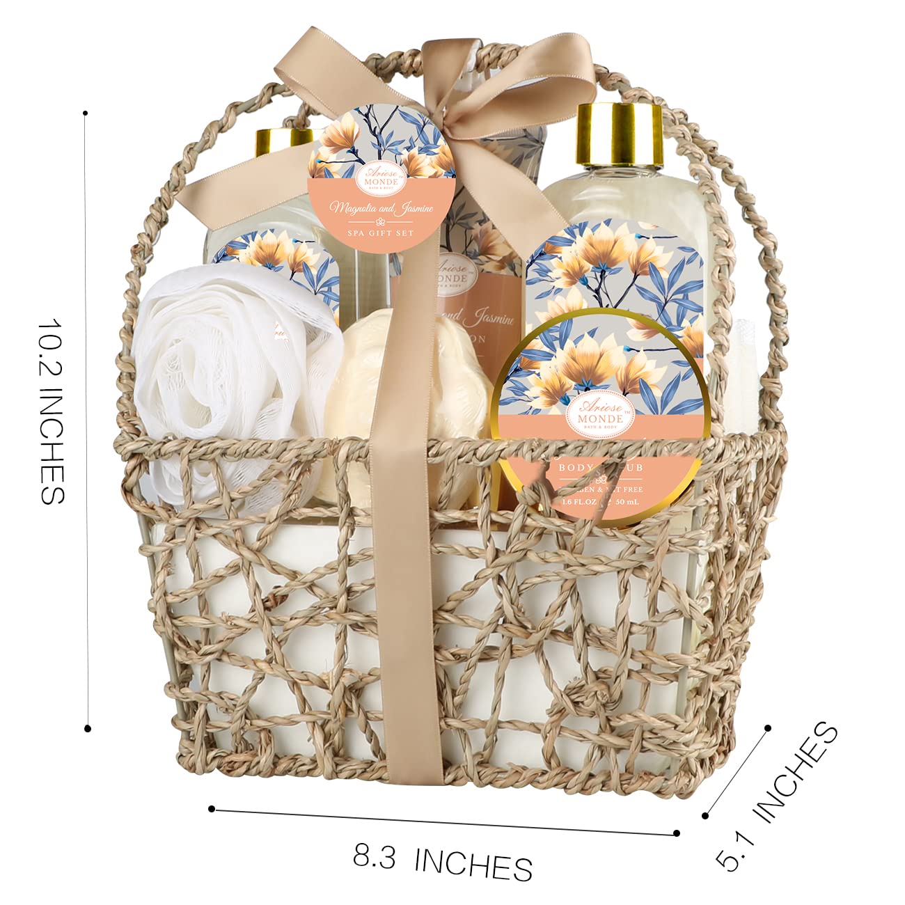 Home Spa Gift Basket, Bath Spa Kit for Women, with Body Lotion, Shower Gel, Bubble Bath, Body Scrub, Bath Salt, Bath Bomb, Bath Gift Set for Mother, Wife Her, with Magnolia and Jasmine Scent