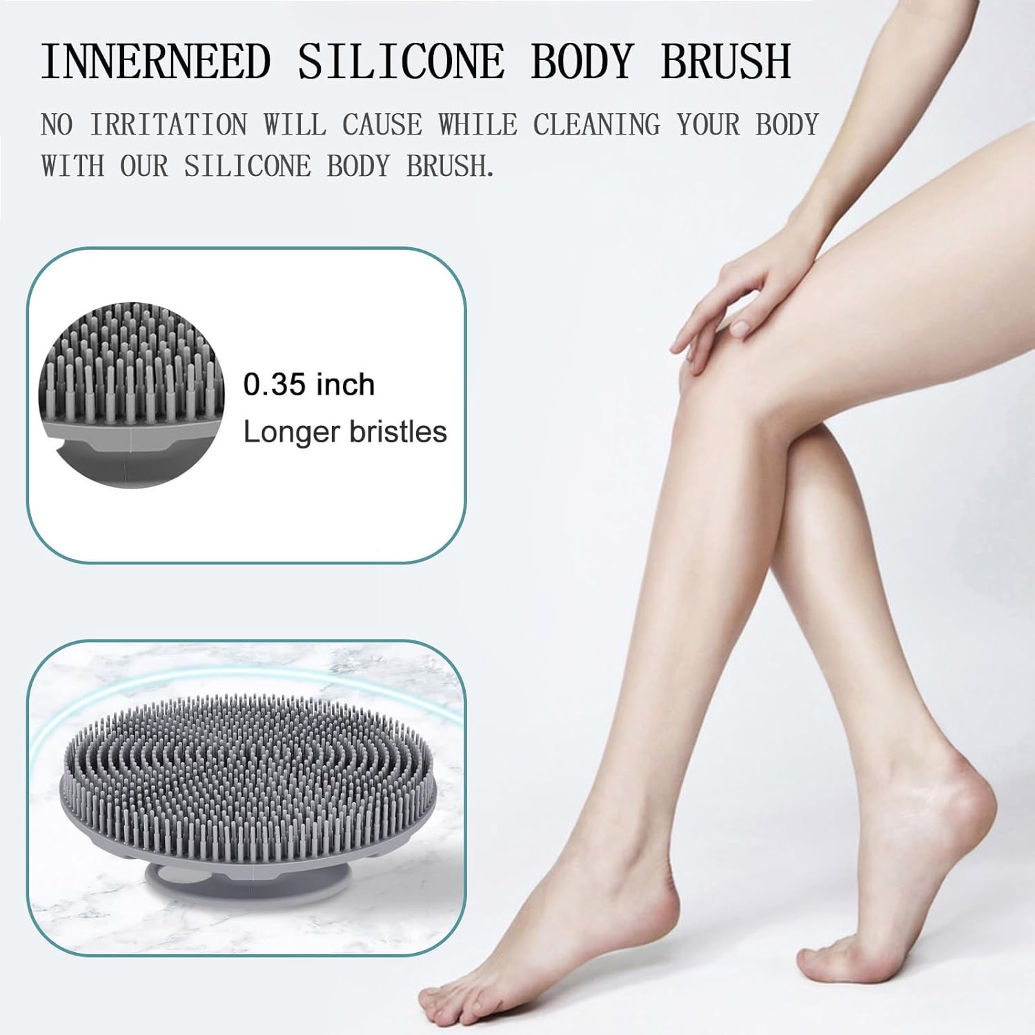 INNERNEED Food-Grade Soft Silicone Body Scrubber Shower Brush Handheld Cleansing Skin Brush, Gentle Exfoliating and Lather Well (Black)