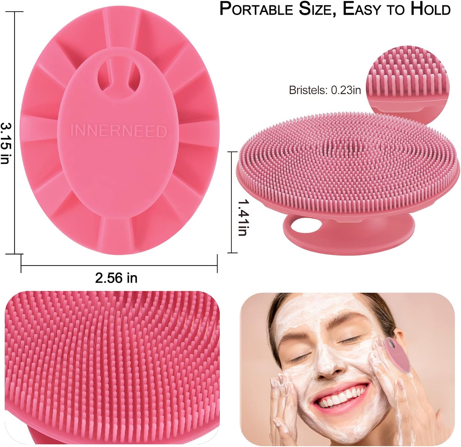 INNERNEED Food-Grade Soft Silicone Body Scrubber Shower Brush Handheld Cleansing Skin Brush, Gentle Exfoliating and Lather Well (Black)