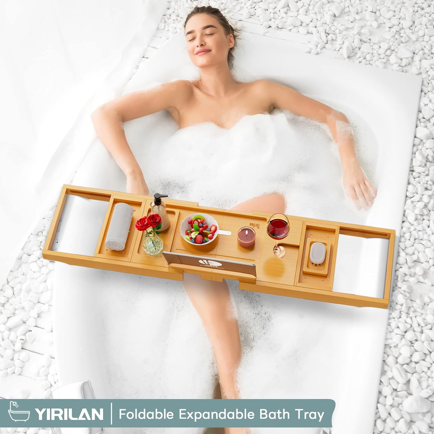 Luxury Bathtub Tray Caddy - Expandable Bath Tray - Unique House Warming Gifts, New Home, Anniversary & Wedding Gifts for Couple, Bridal Shower Gift for Women