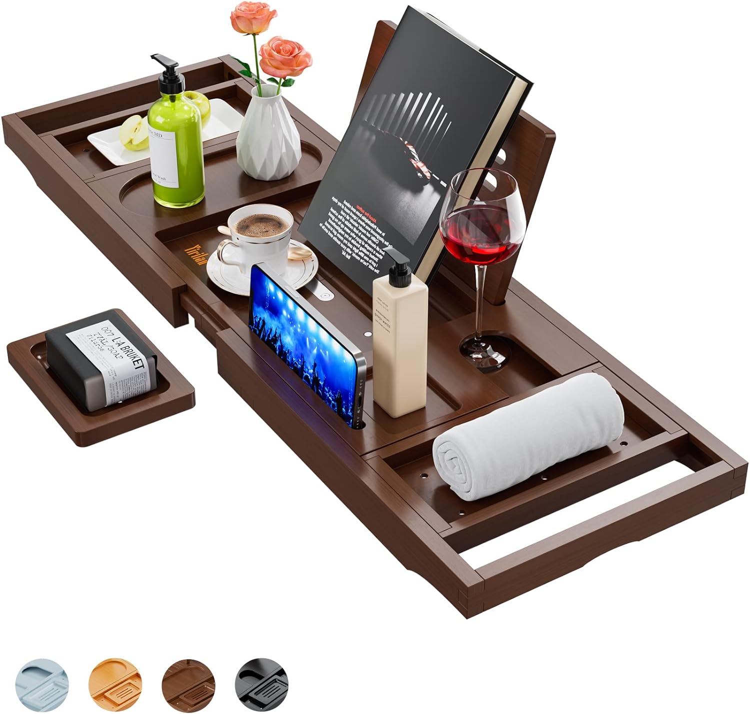 Yirilan Premium Bathtub Tray Caddy - Expandable Bath Tray - Unique House Warming Gifts, New Home, Anniversary & Wedding Gifts for Couple, Bridal Shower Gift for Women