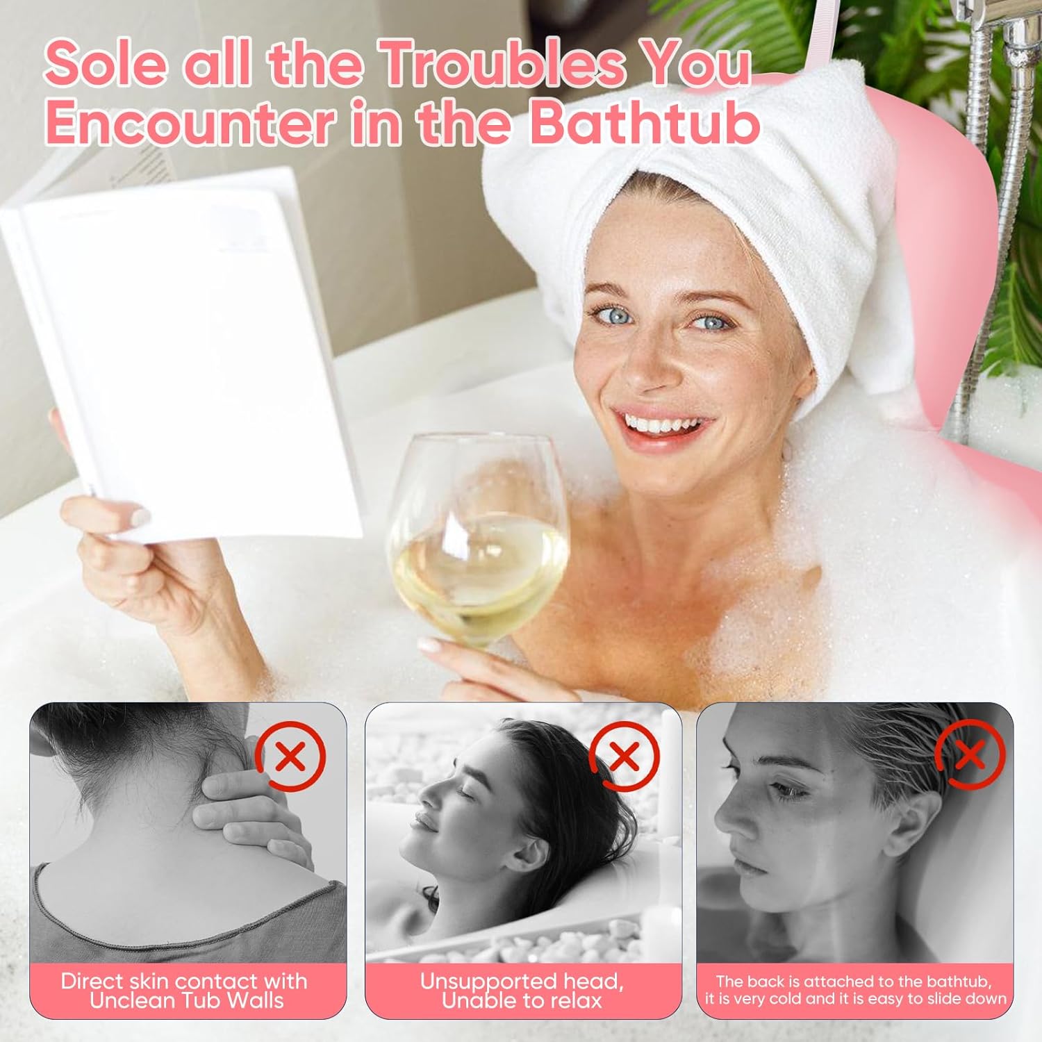 Full Body Bath Pillow, Bath Pillows for Tub with Powerful Non-Slip Suction Cups and Mesh Laundry Bag, Thick Bathtub Pillow for Head Neck and Back Support, Quick Drying & 3D Air Mesh, Blue