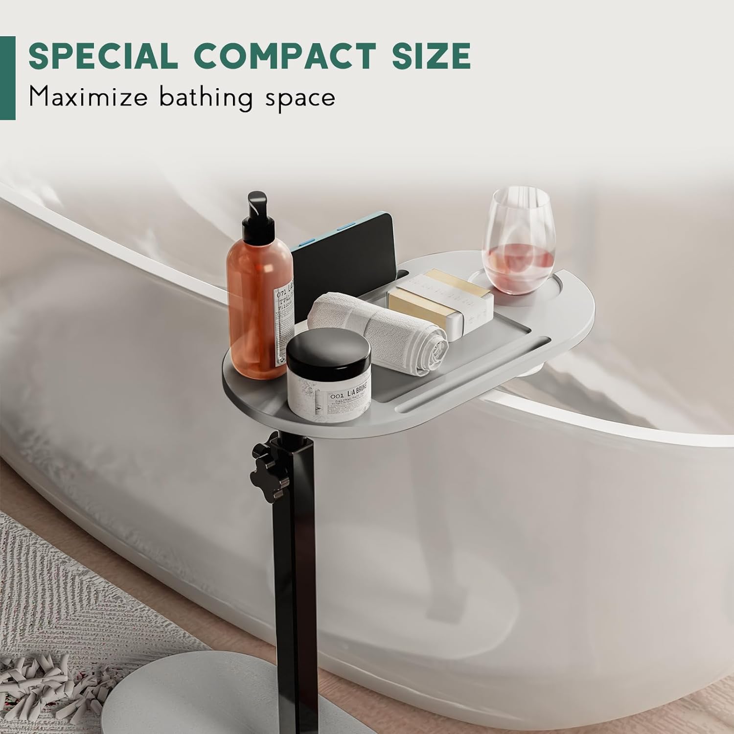 Yumkfoi Bamboo Bathtub Tray Table with Adjustable Height, Freestanding Bathtub Caddy for Tub Against Wall, Tub Organizer Suitable for Luxury Spa and House Warming Gift - Patent Protected (Black)