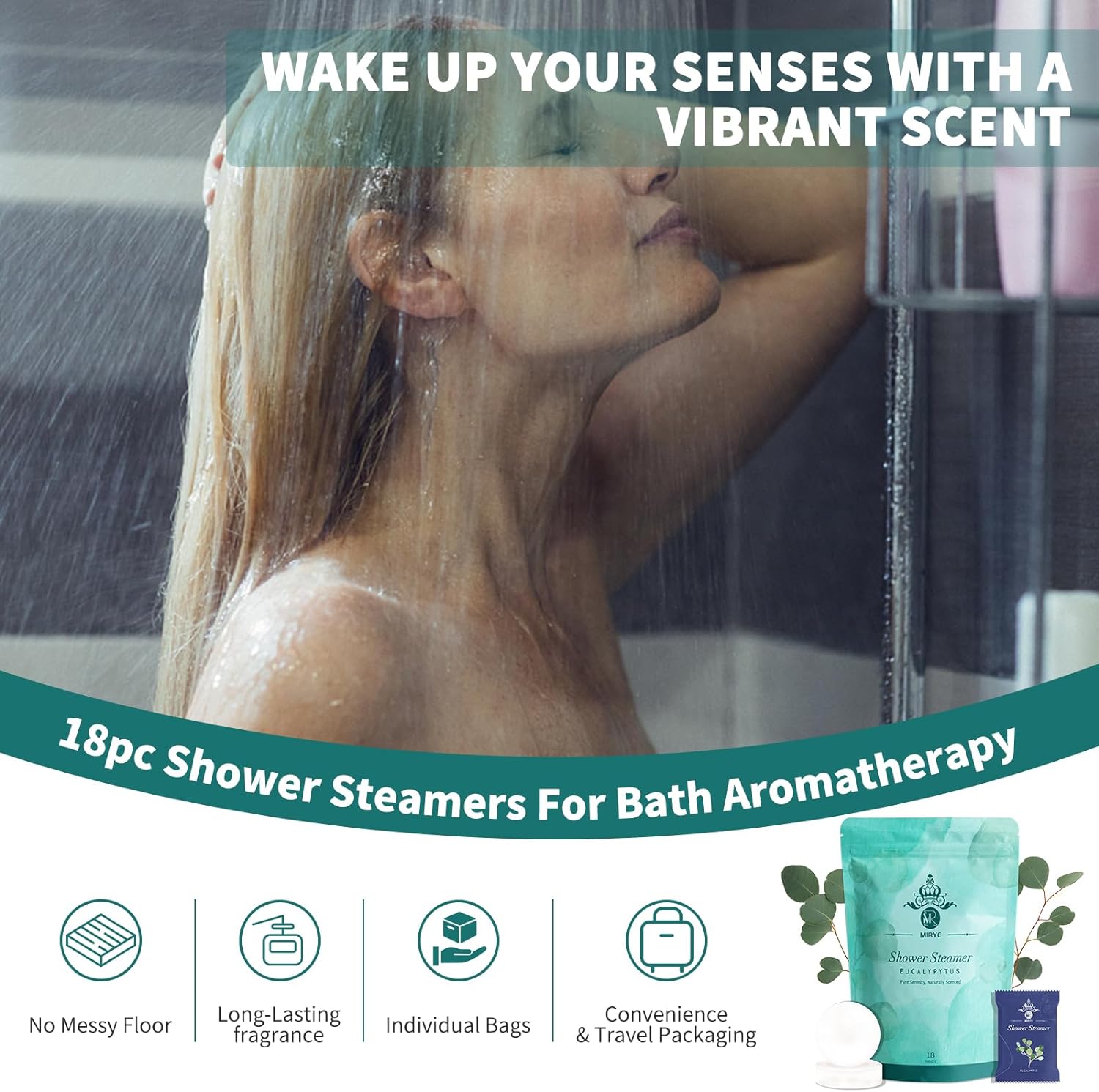 MR MIRYE Eucalyptus Shower Steamers 18 Pack XL, Shower Steamer Aromatherapy Christmas Gifts for Women, Shower Bombs with Essential Oils-Self Care & Relaxation Birthday Gifts for Women and Men