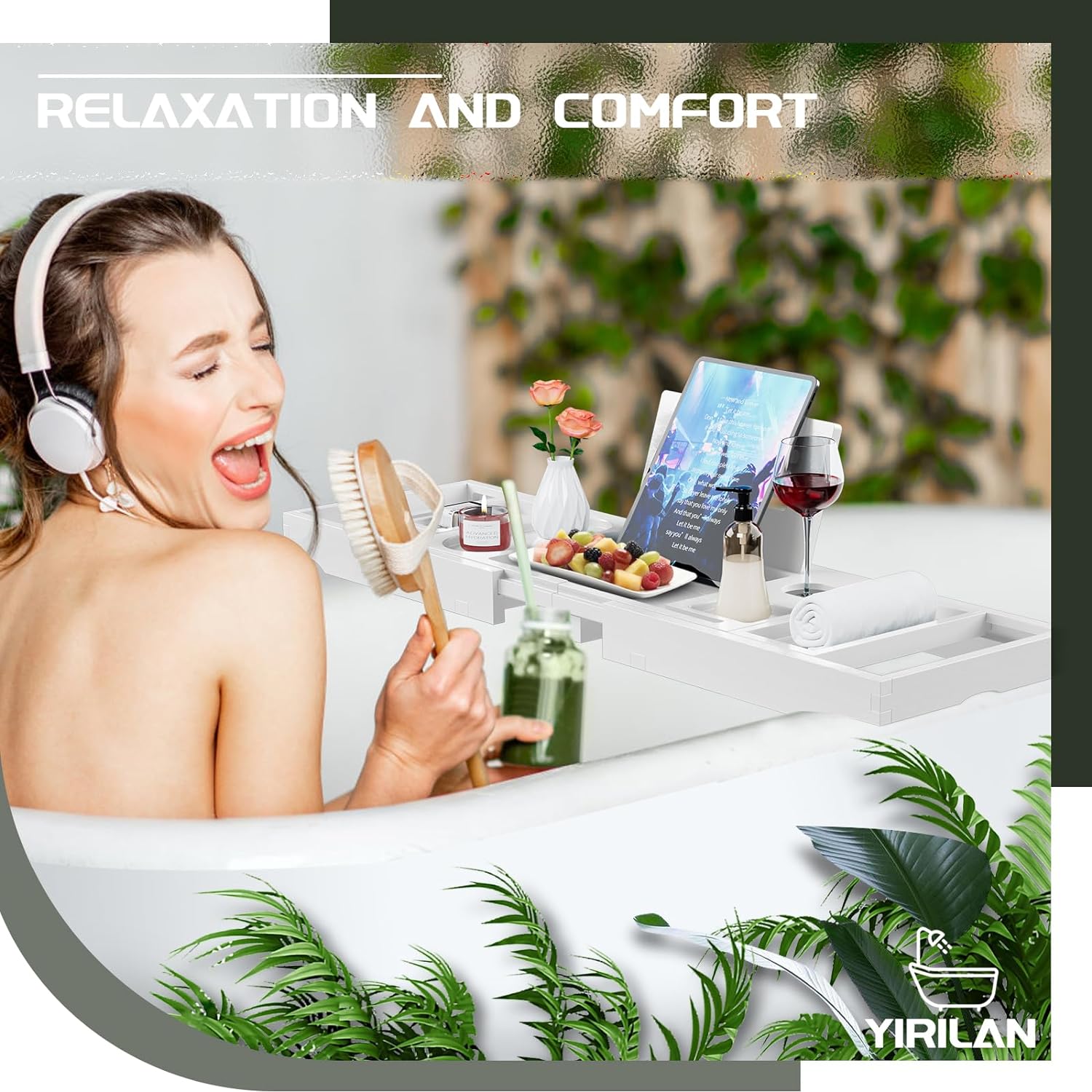 Yirilan Premium Bathtub Tray Caddy - Expandable Bath Tray - Unique House Warming Gifts, New Home, Anniversary & Wedding Gifts for Couple, Bridal Shower Gift for Women